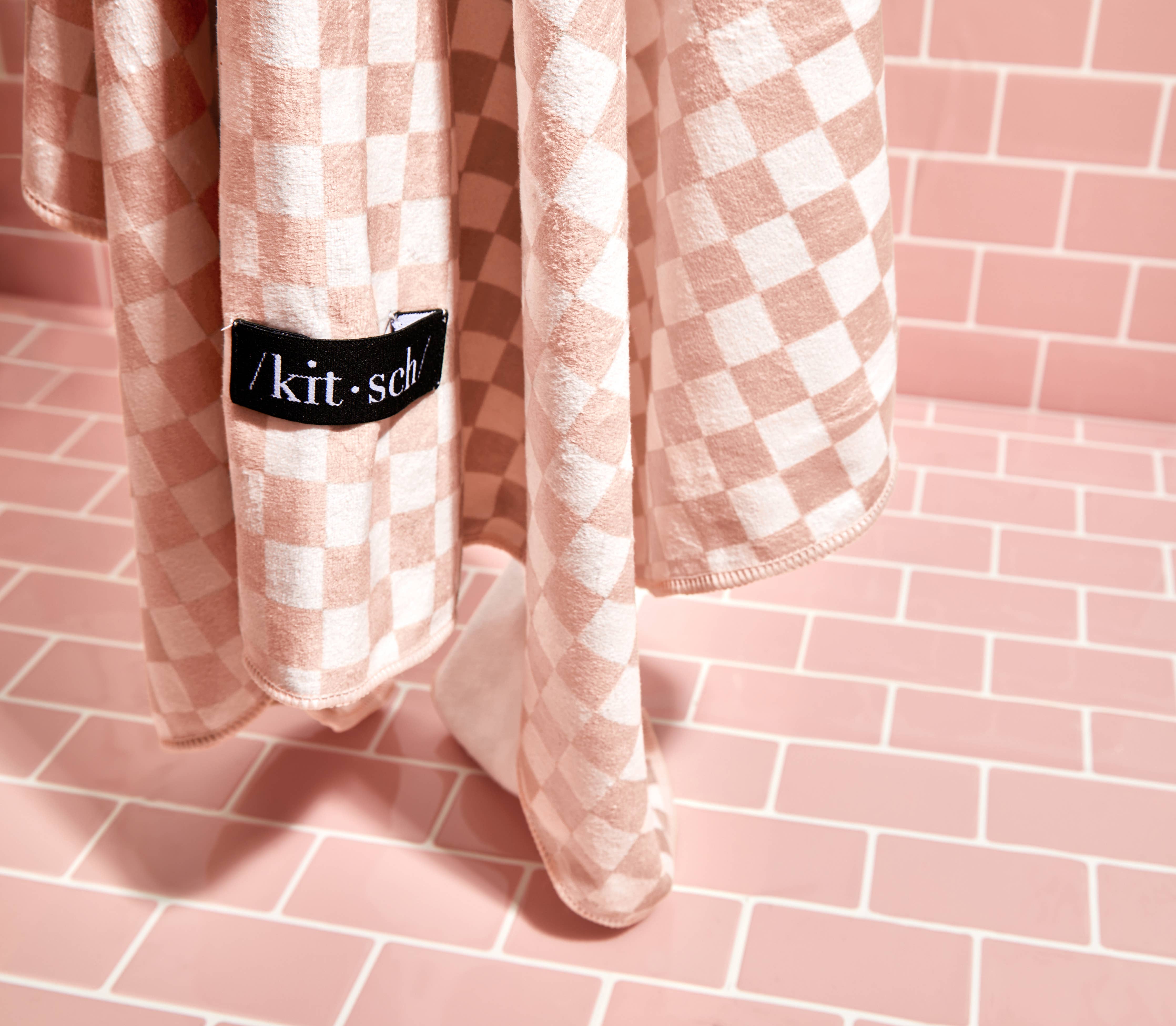Kitsch - Extra Large Quick-Dry Hair Towel Wrap (Terracotta Checker)