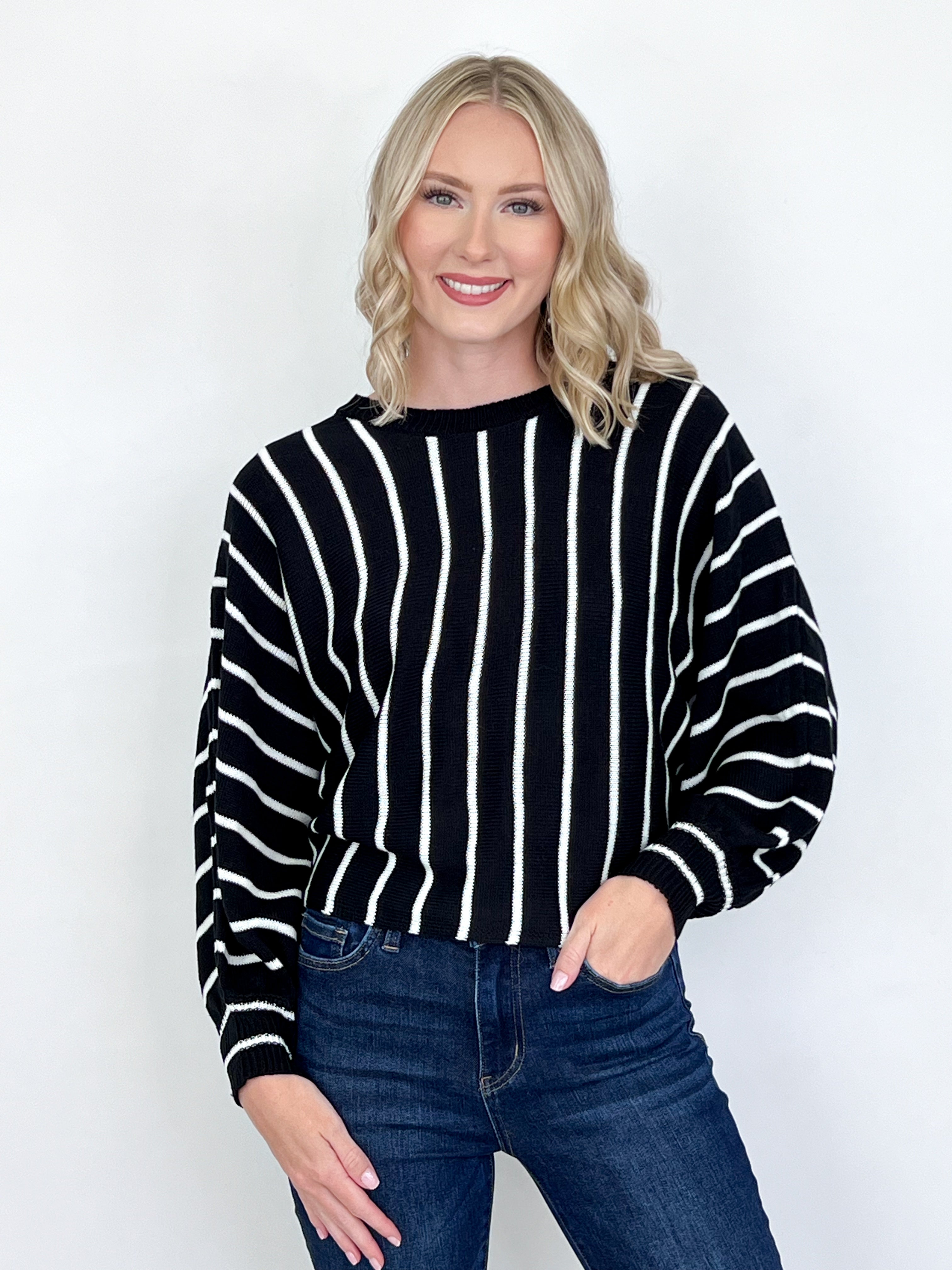 June - Black + White Striped Dolman Sweater