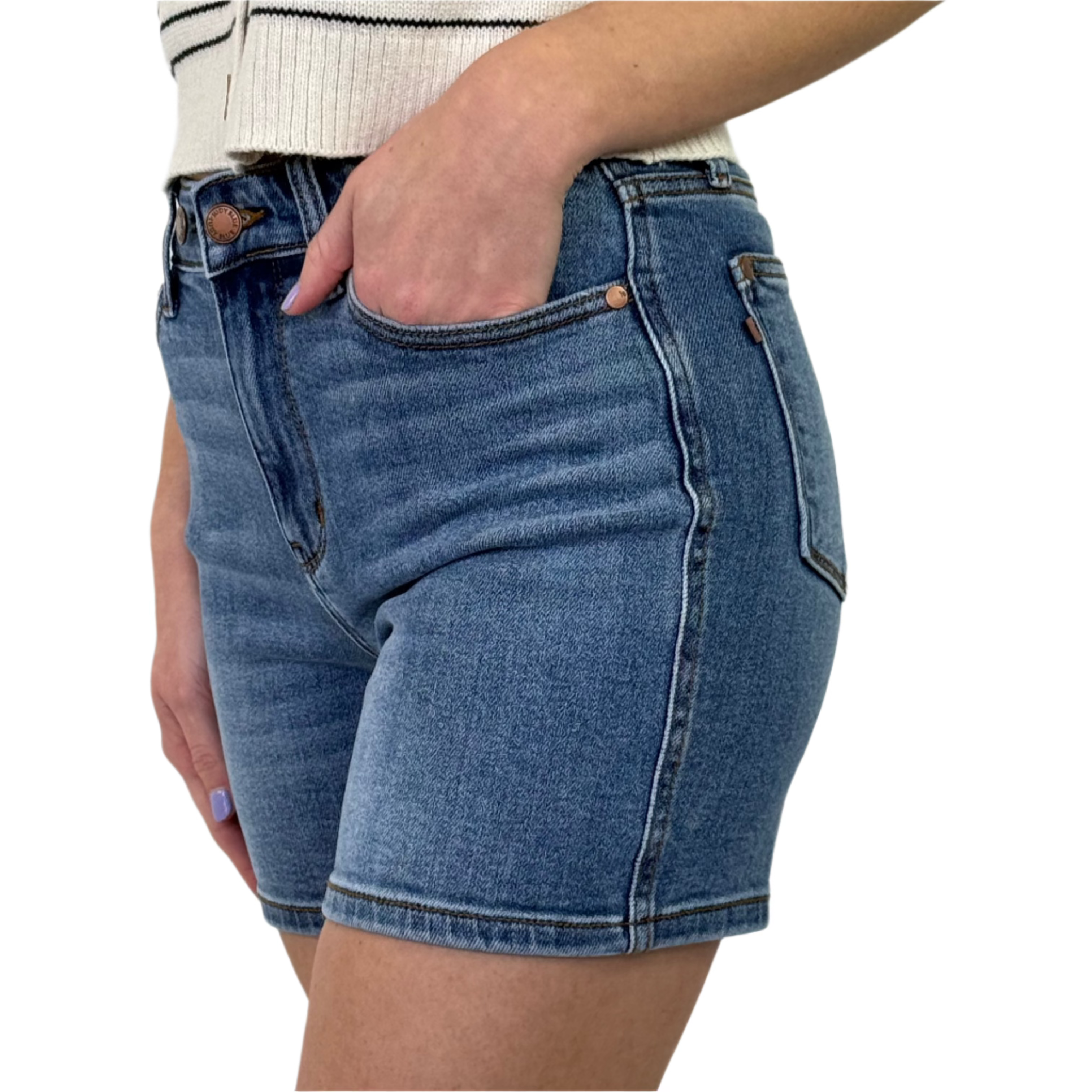 Regina - 2 Button Mid Length Dad Shorts