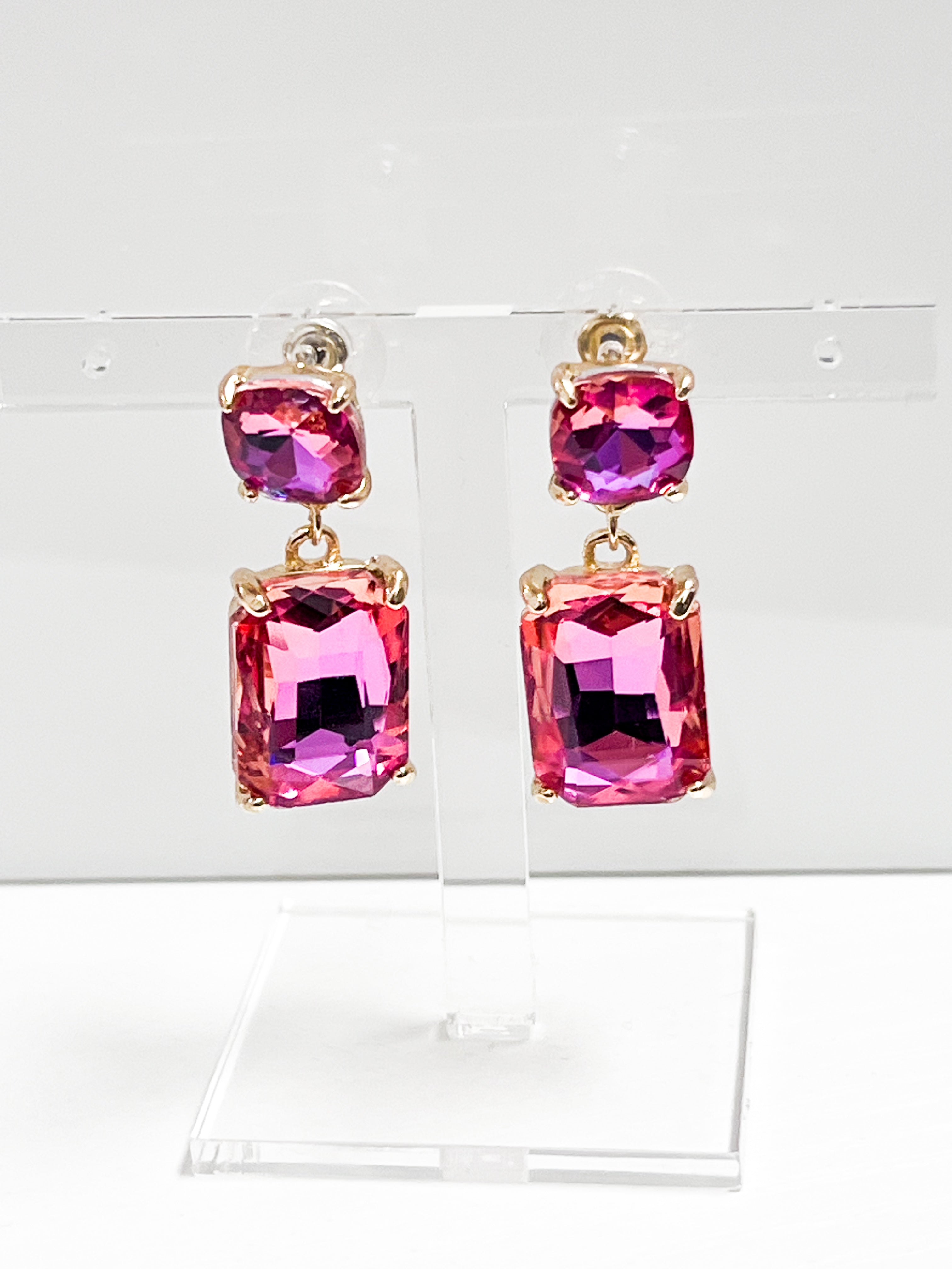 Shirley - Rhinestone Statement Earrings (Pink)