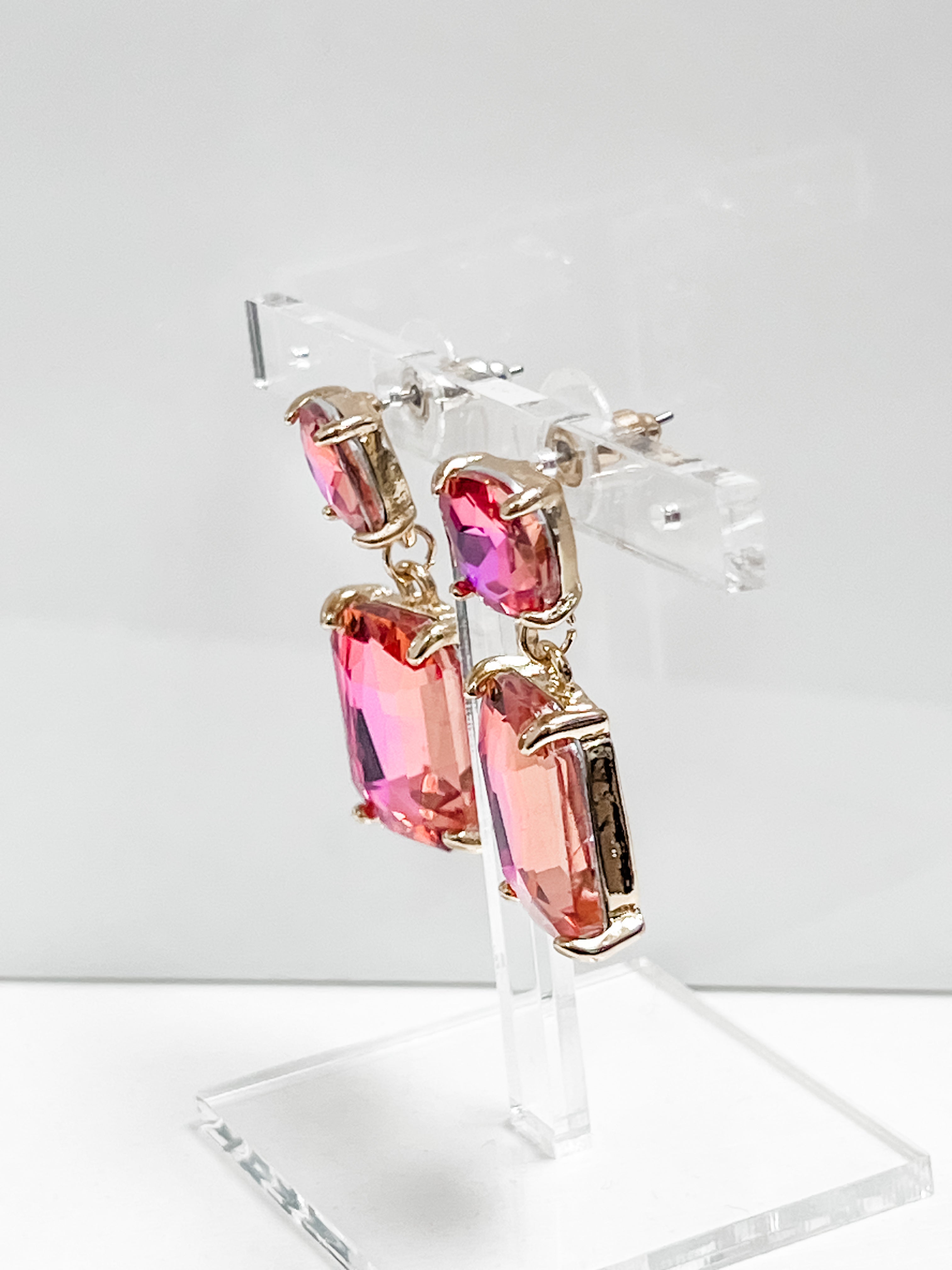 Shirley - Rhinestone Statement Earrings (Pink)