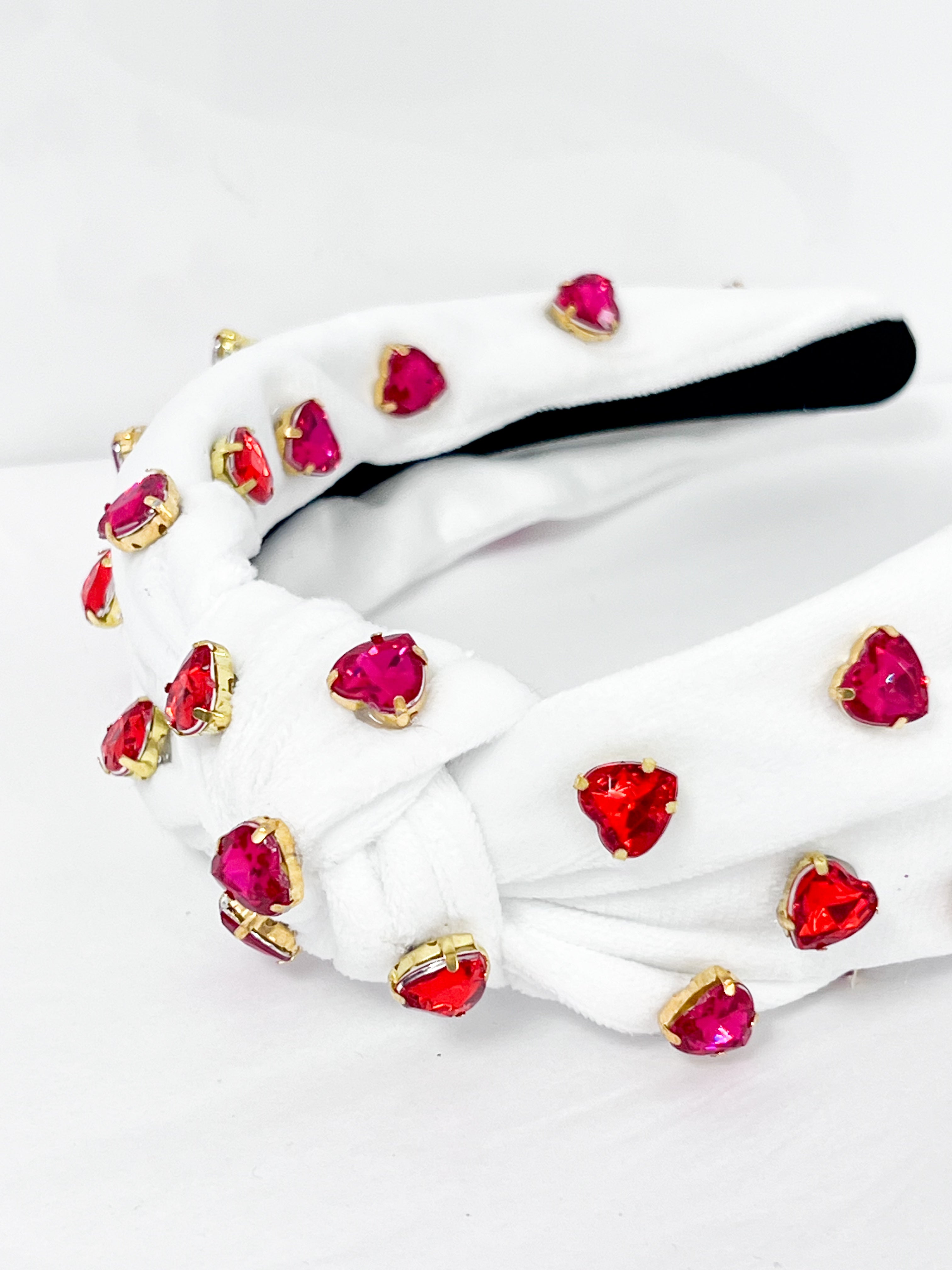 Valentina - White Velour Rhinestone Heart Headband