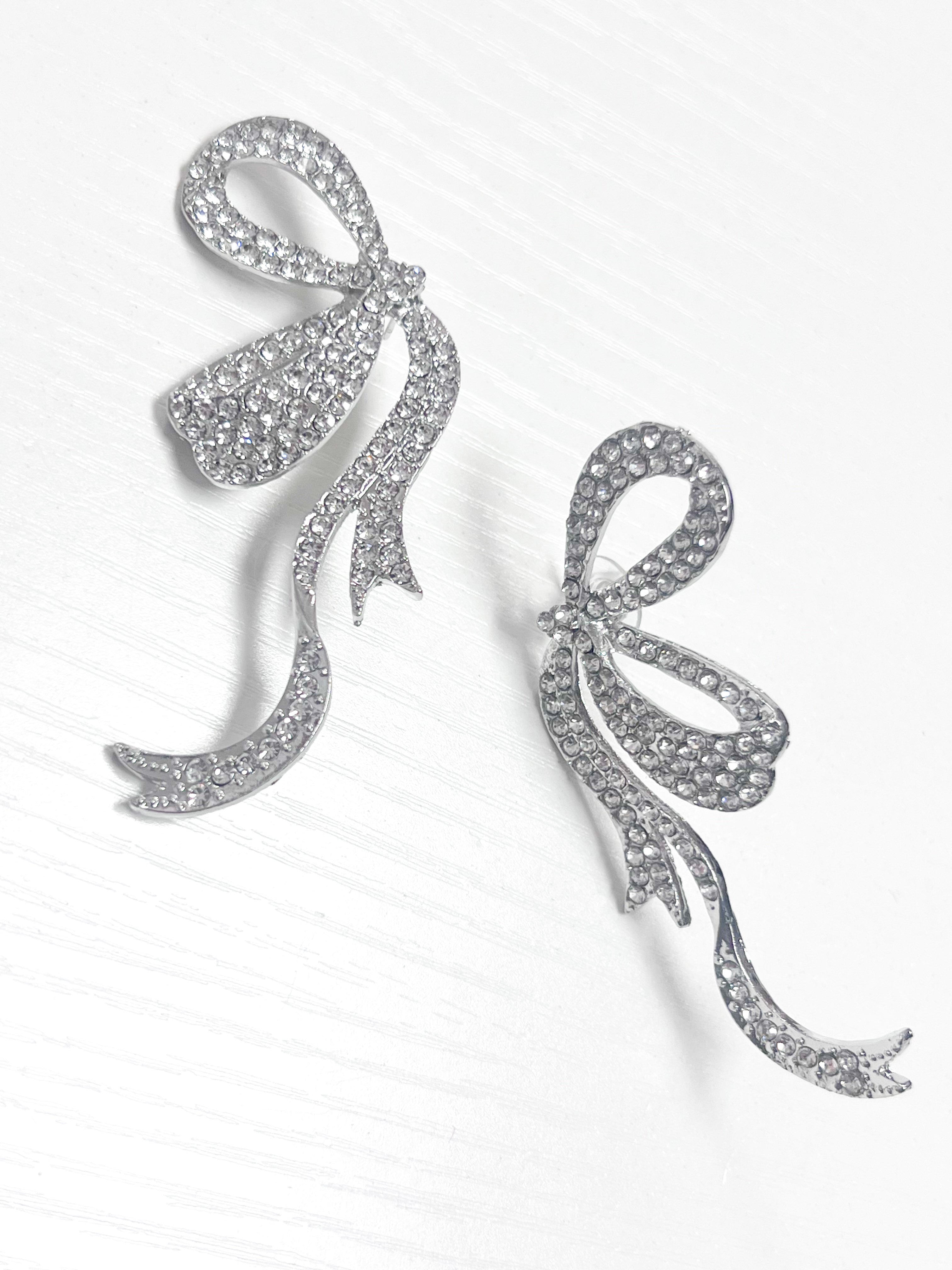 Olivia - Rhinestone Ribbon Earrings