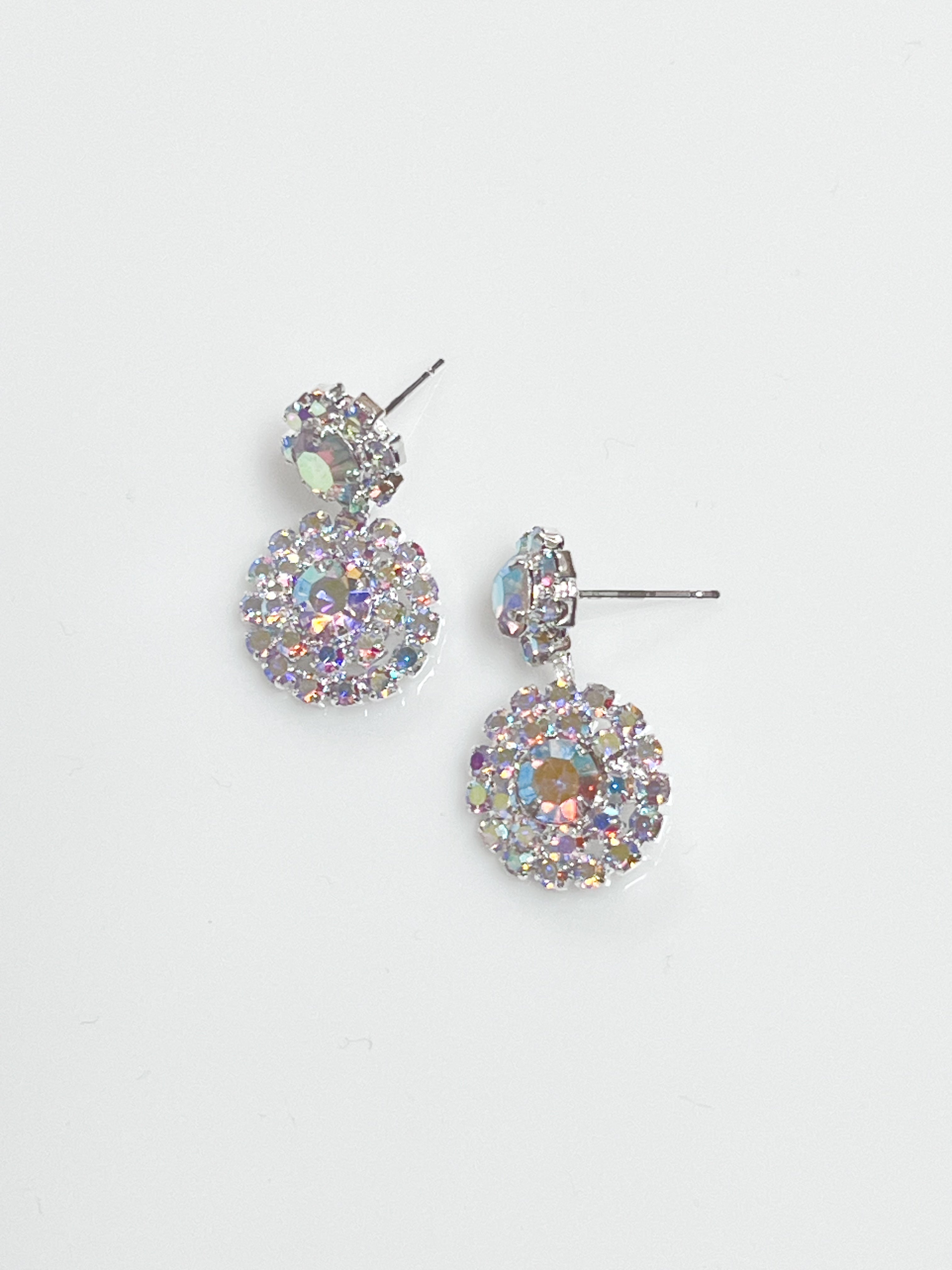 Taylor - AB Rhinestone Statement Earrings (Silver)