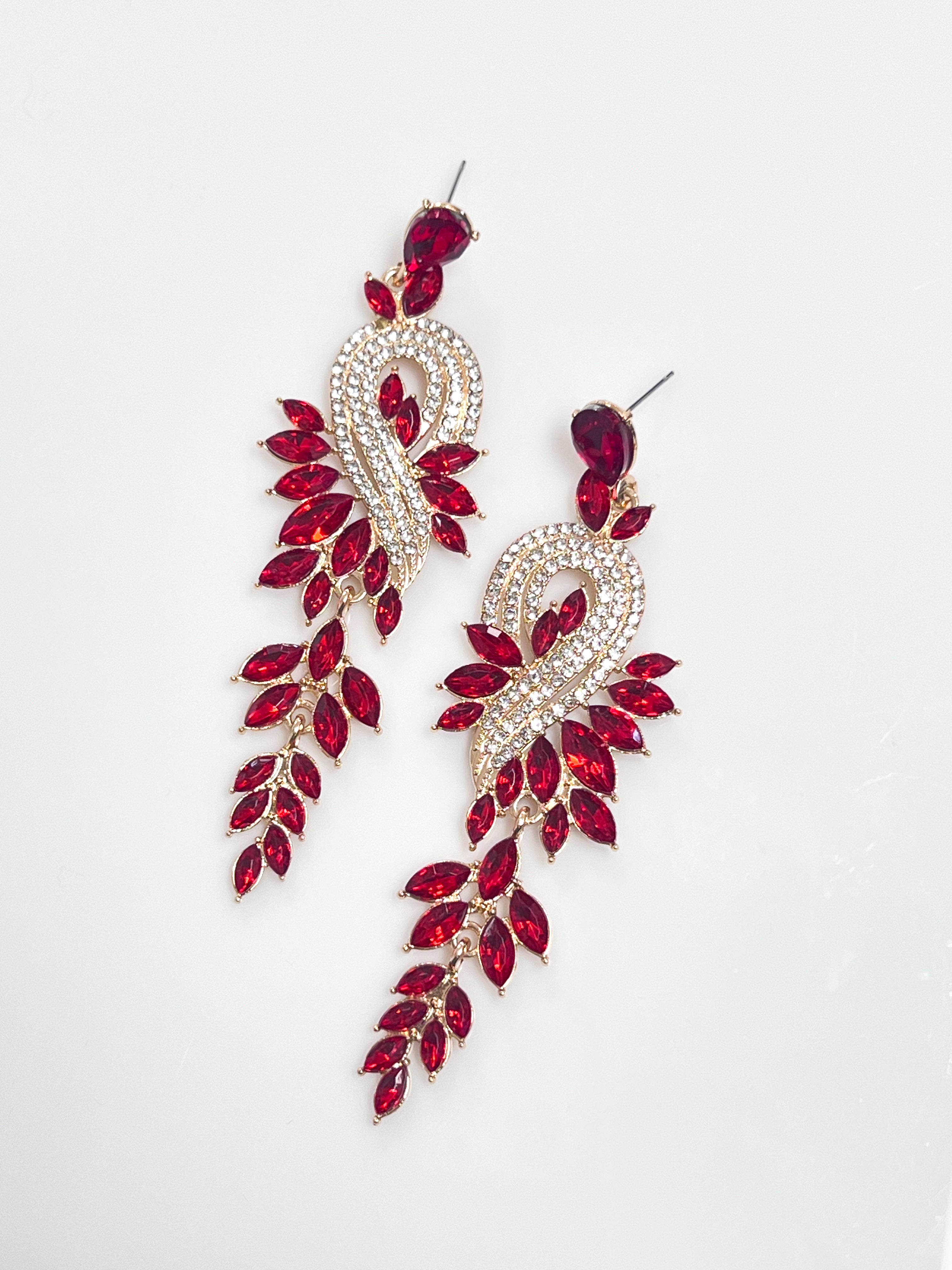 Rylee - Rhinestone Statement Earrings (Red)