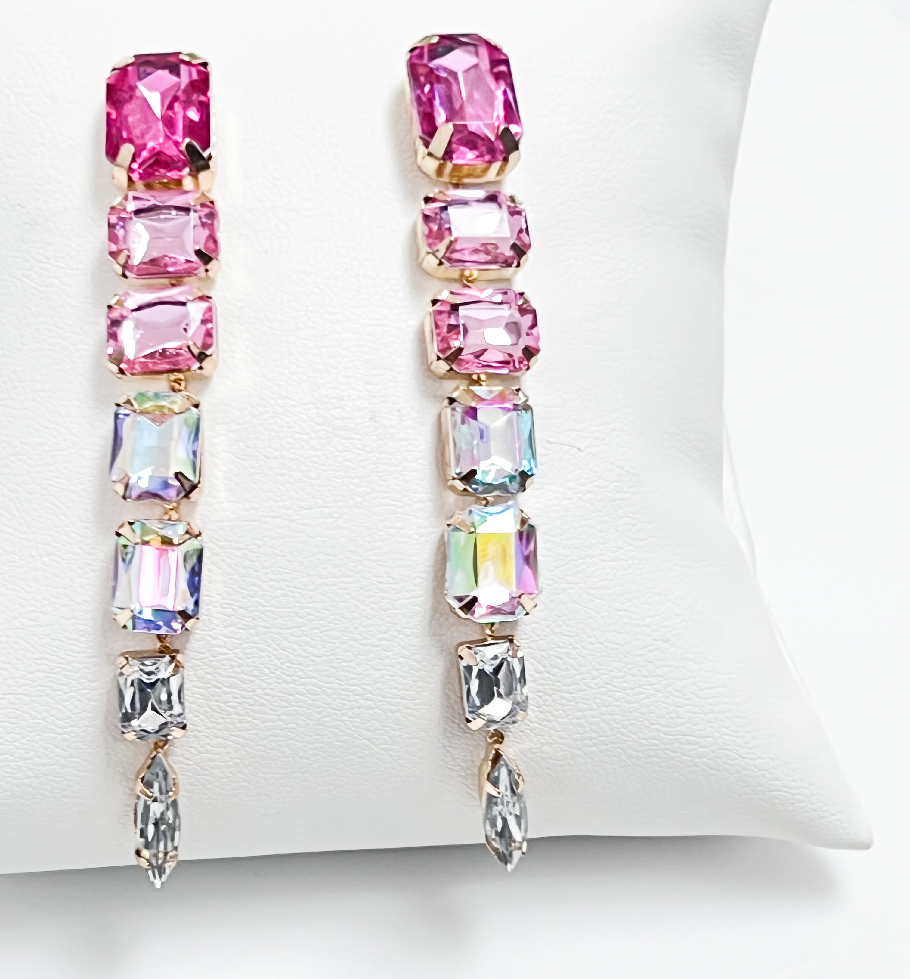 Karlie - Pink Ombré Tiered Rhinestone Earrings