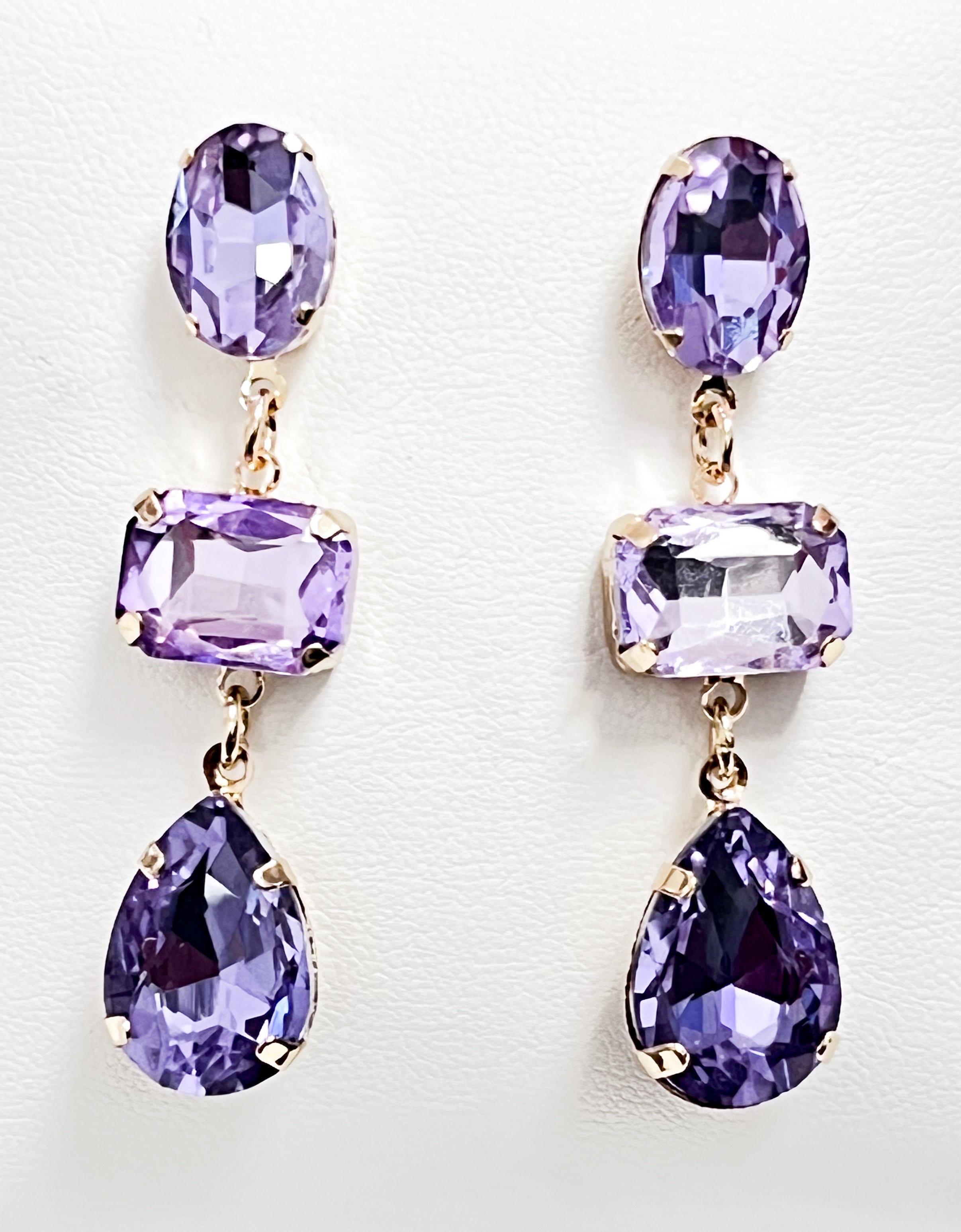 Stella - Tiered Rhinestone Statement Earrings (Lavender)