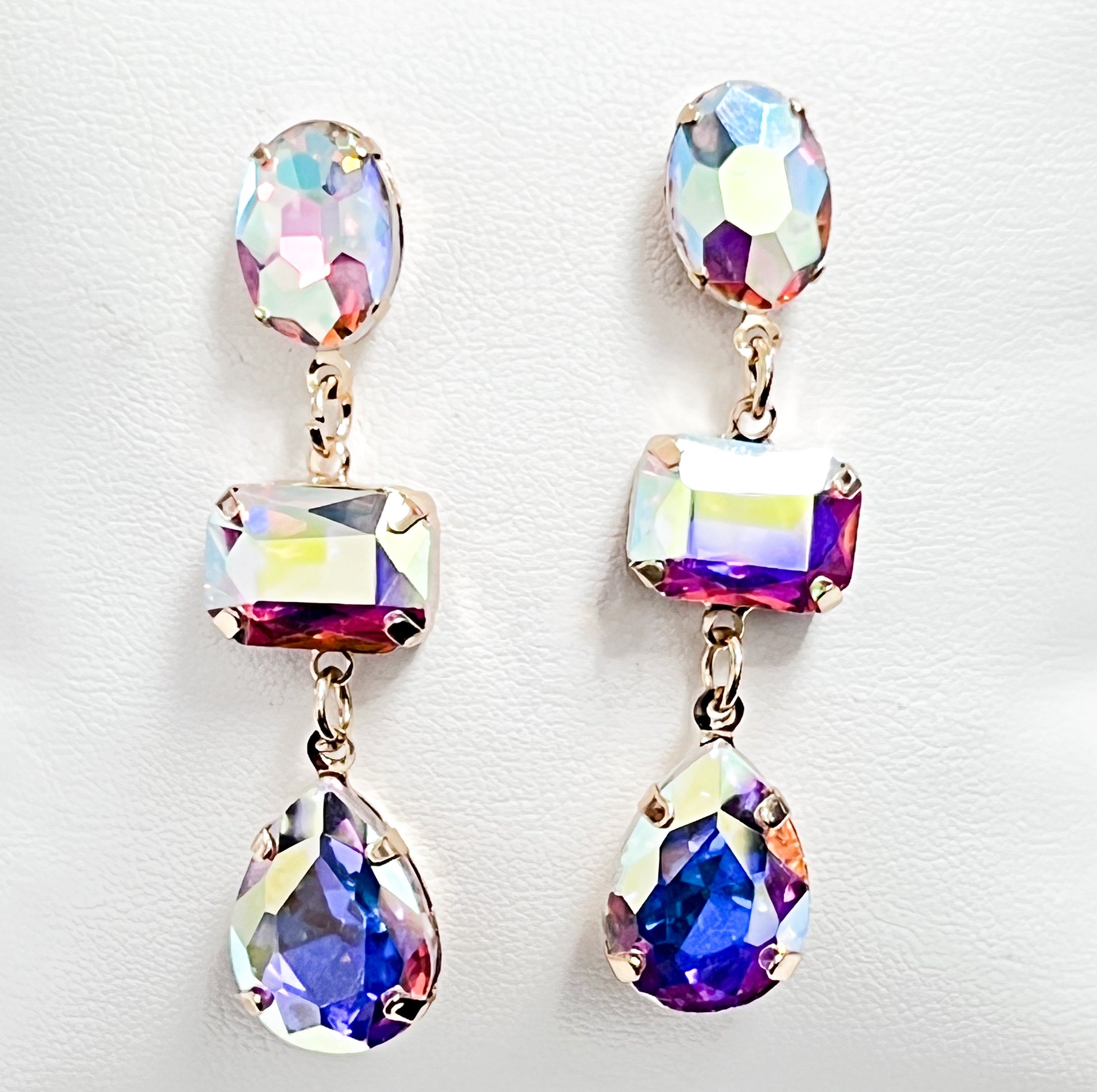 Stella - Tiered Rhinestone Statement Earrings (AB)