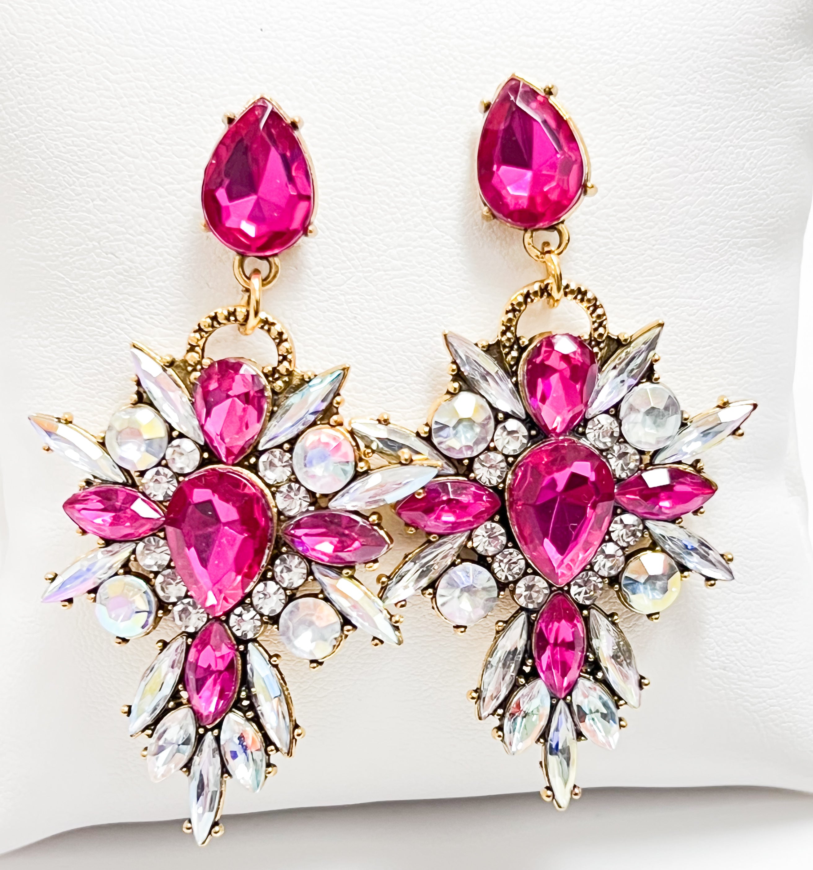 Jasmine - Rhinestone Statement Earrings (Fuchsia)