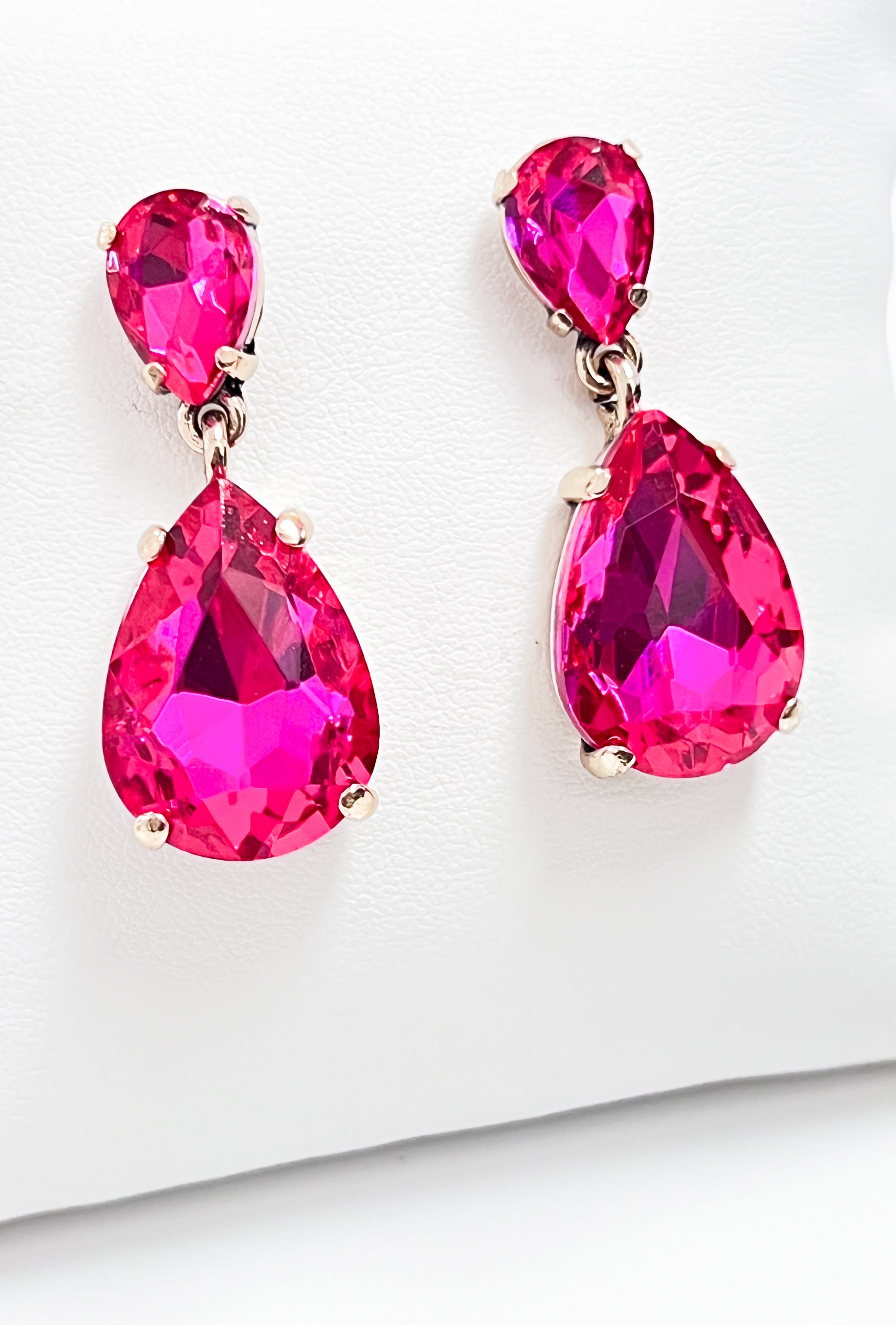 Mariah - Rhinestone Drop Earrings (Hot Pink)