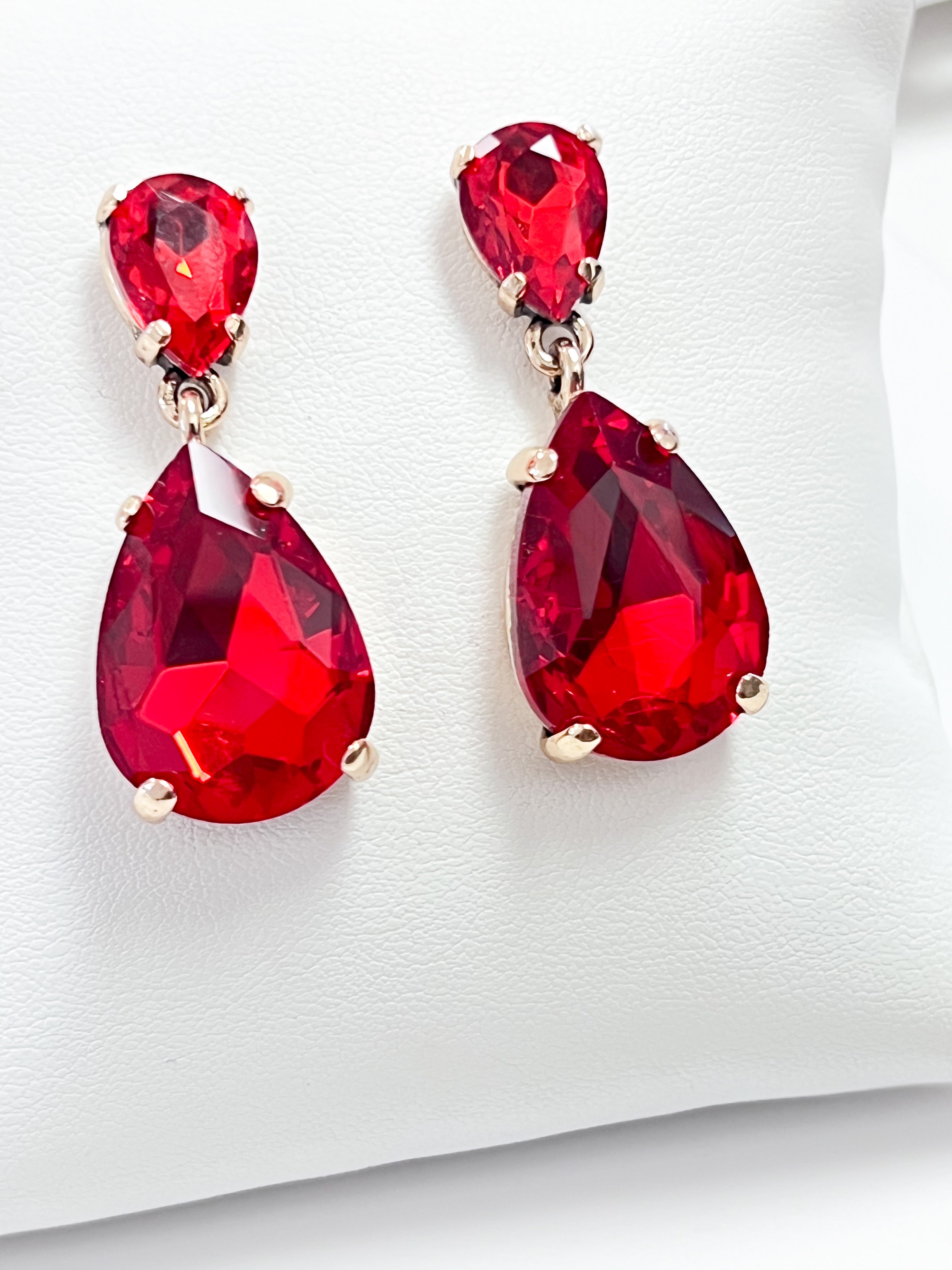 Mariah - Rhinestone Drop Earrings (Red)