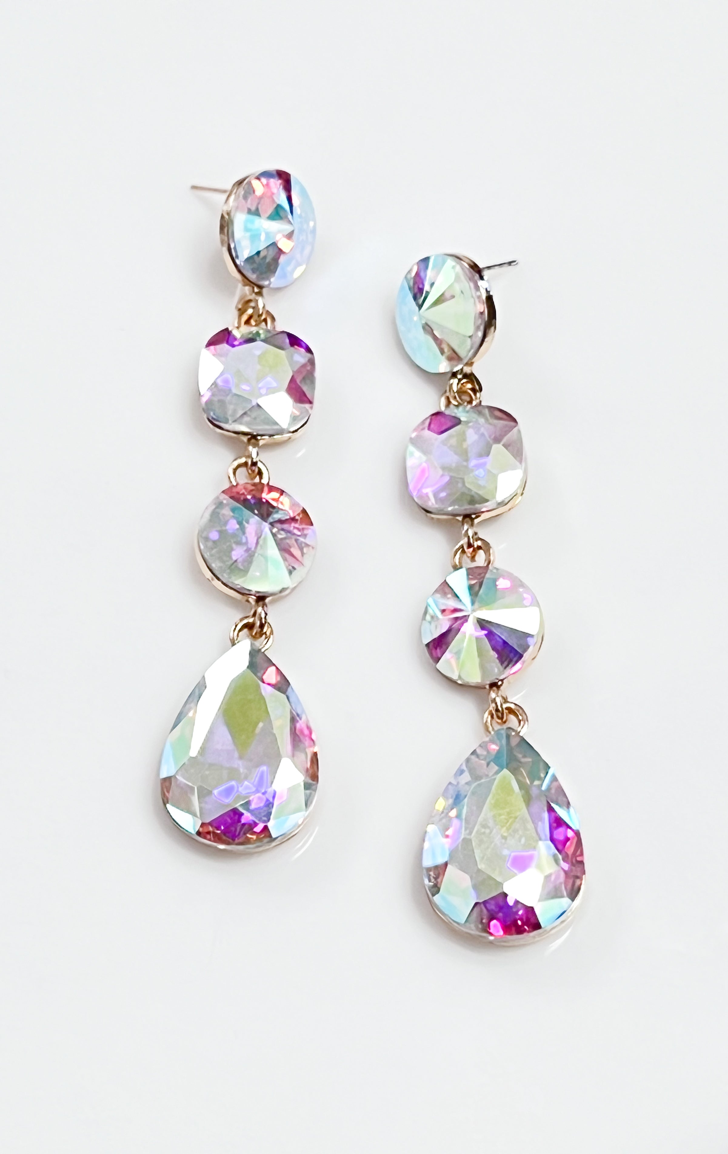 Jenna - AB Rhinestone Tiered Drop Earrings