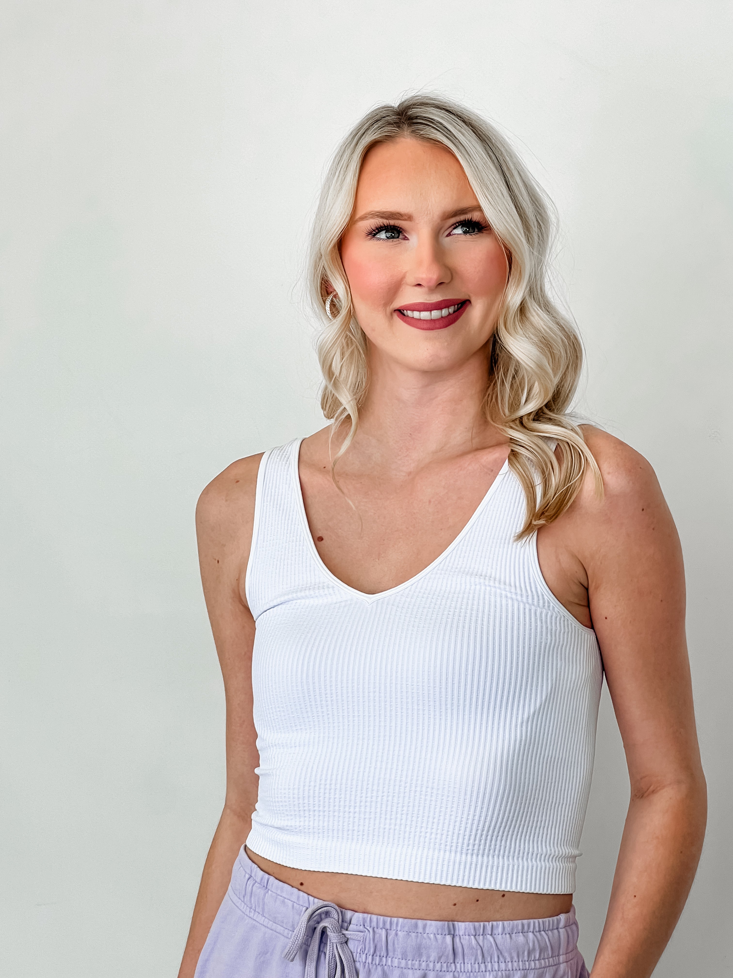 Kelli - Reversible Ribbed Crop Top (White)