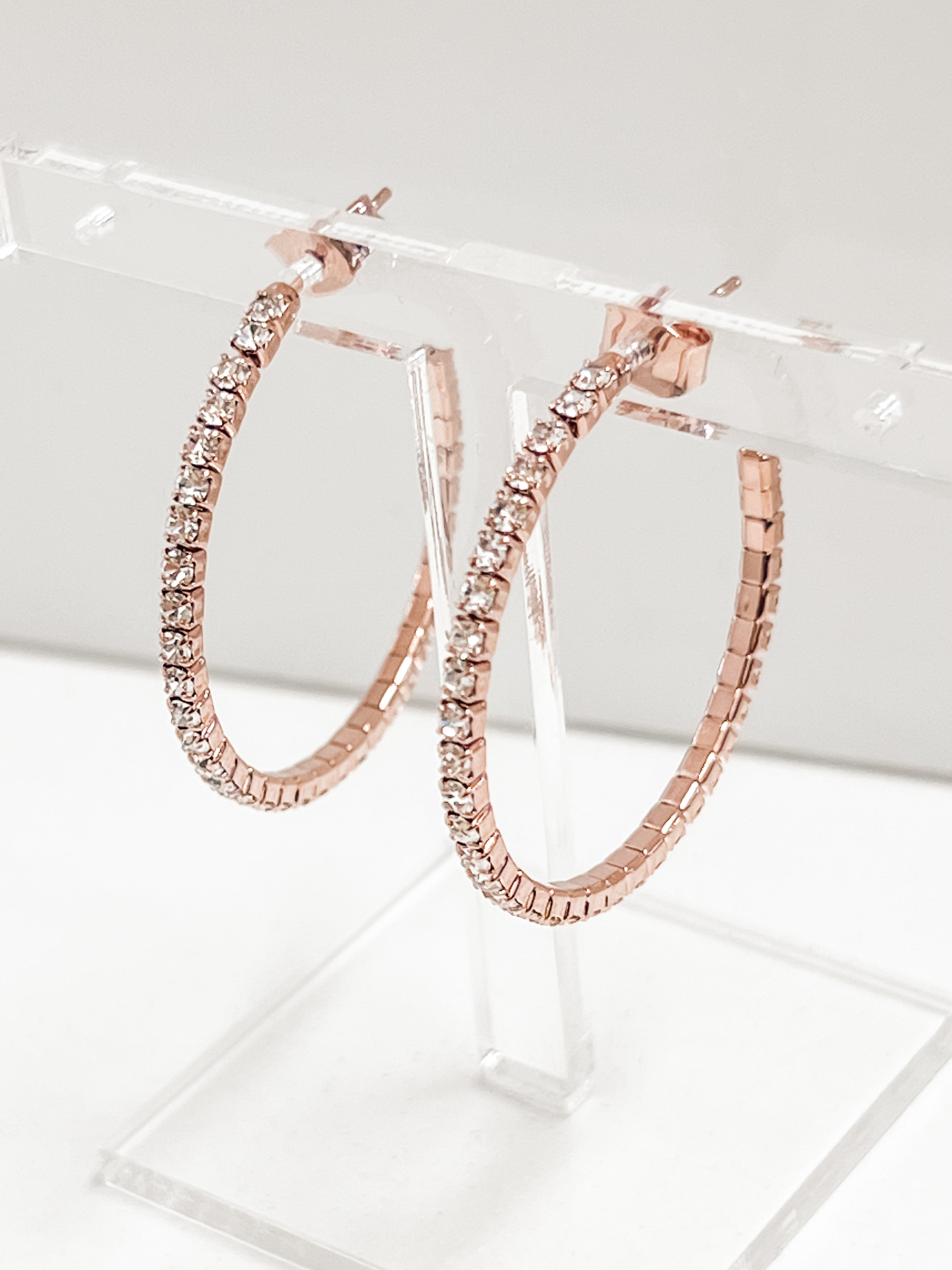 Viola - Rhinestone Hoop Earrings (Rose Gold)