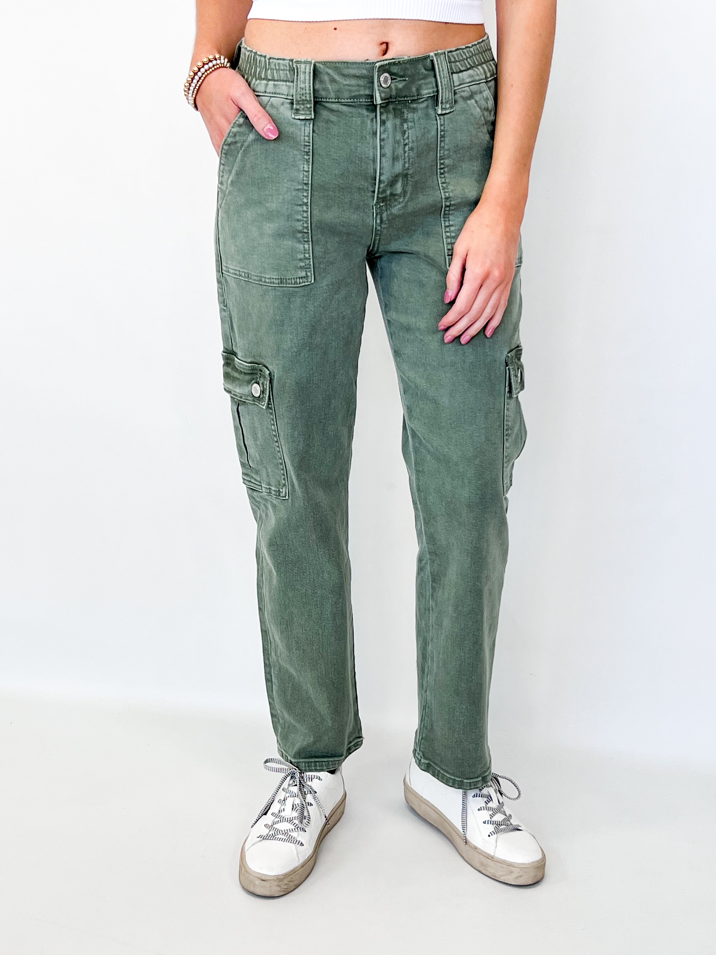 Dixie - Army Green High Rise Straight Leg Cargo Jeans