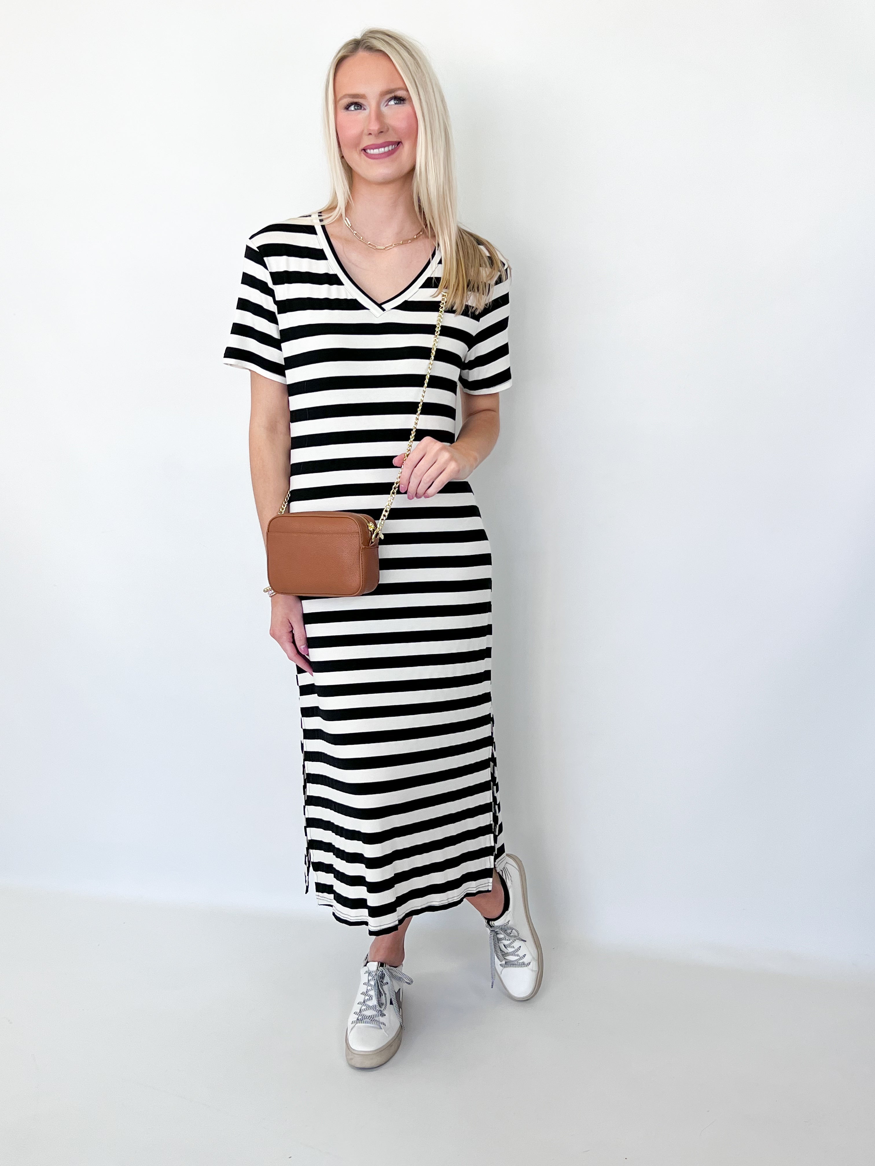Holly - Black & White Striped Maxi Dress
