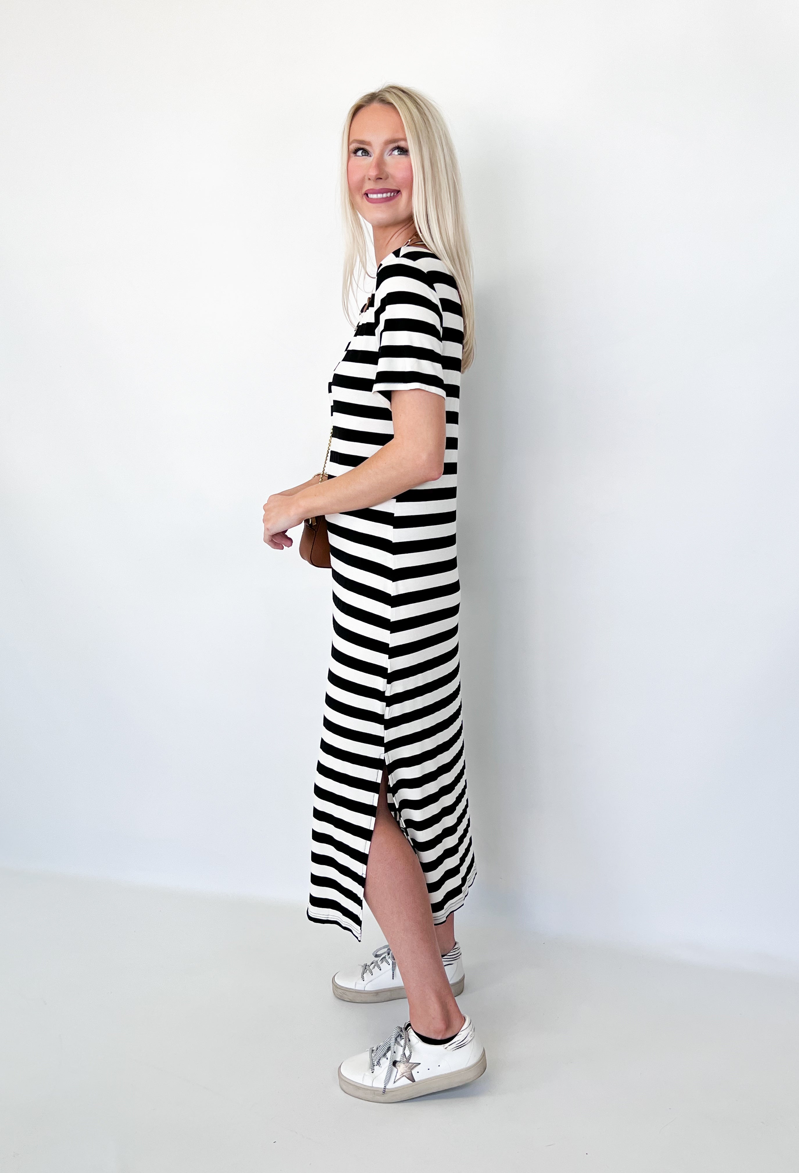 Holly - Black & White Striped Maxi Dress