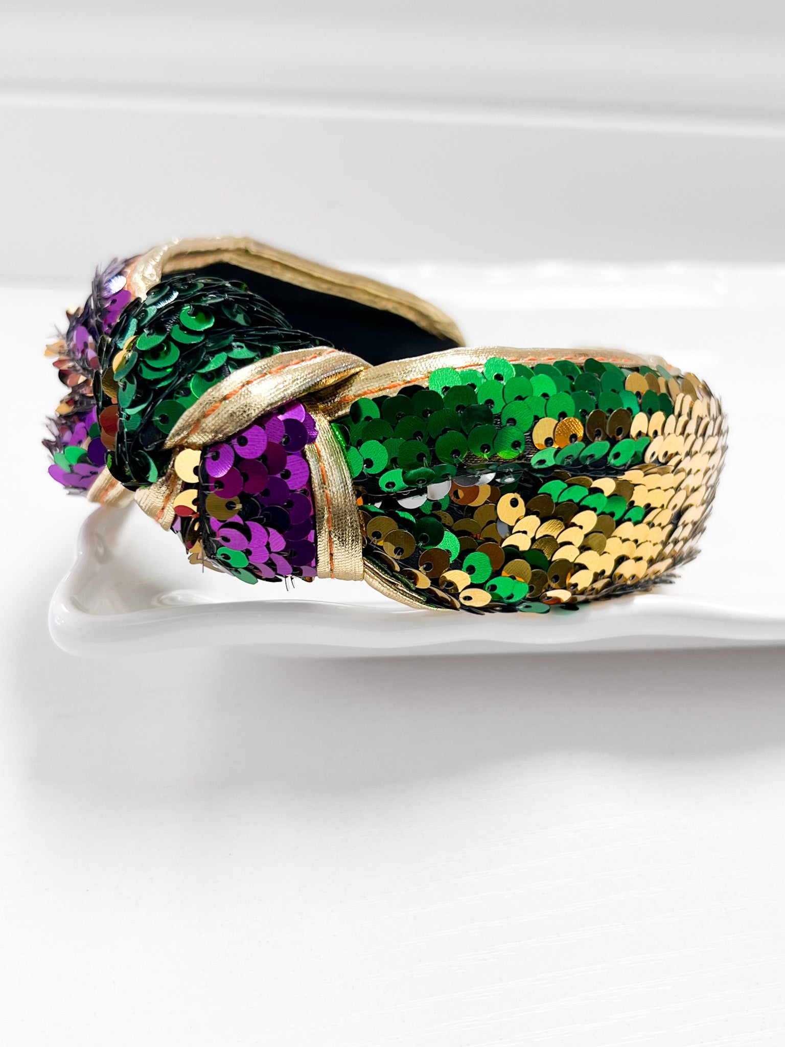 Emily - Mardi Gras Reversible Sequin Knot Headband