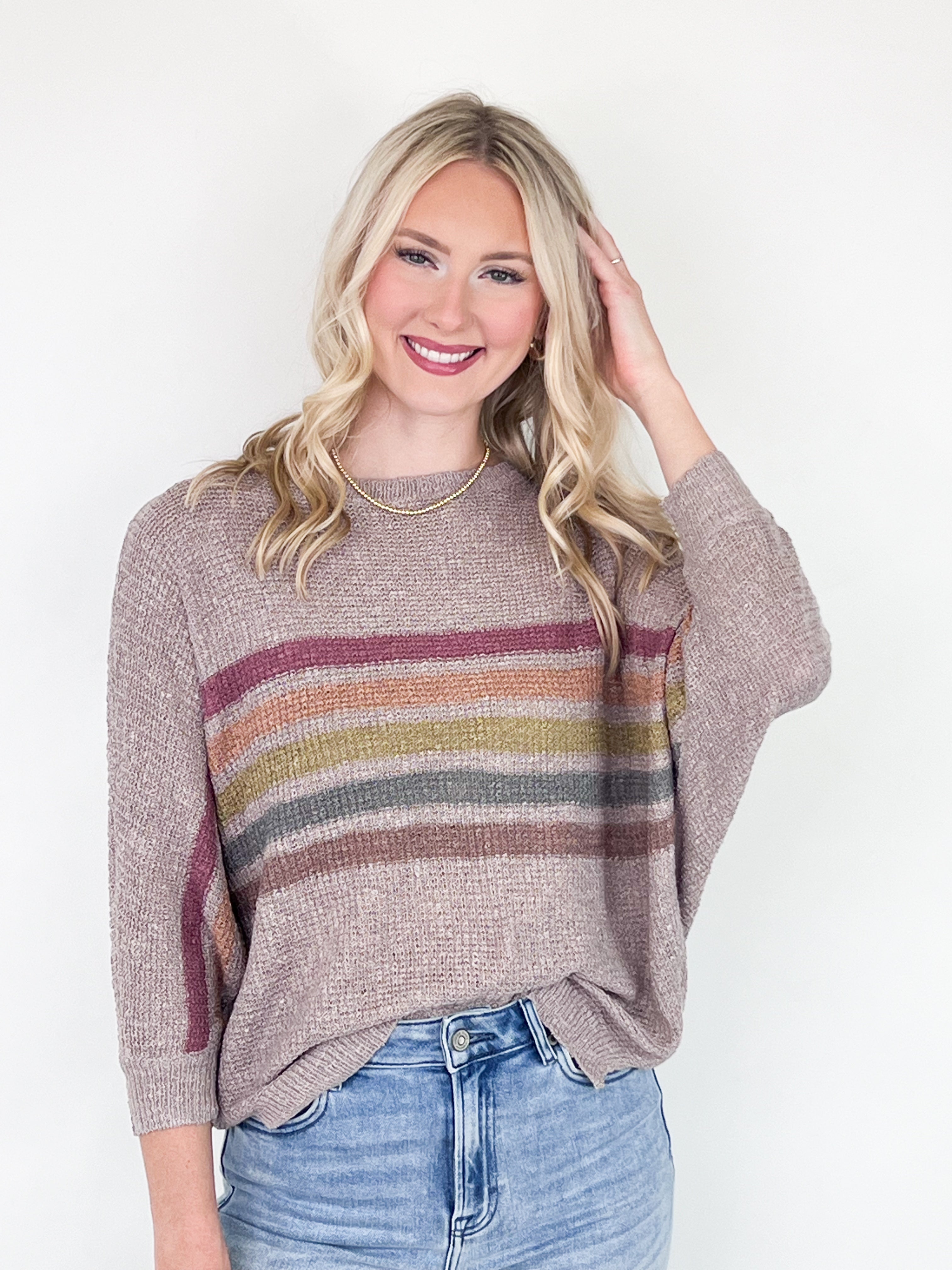 Brooklyn - 3/4 Dolman Sleeve Striped Sweater