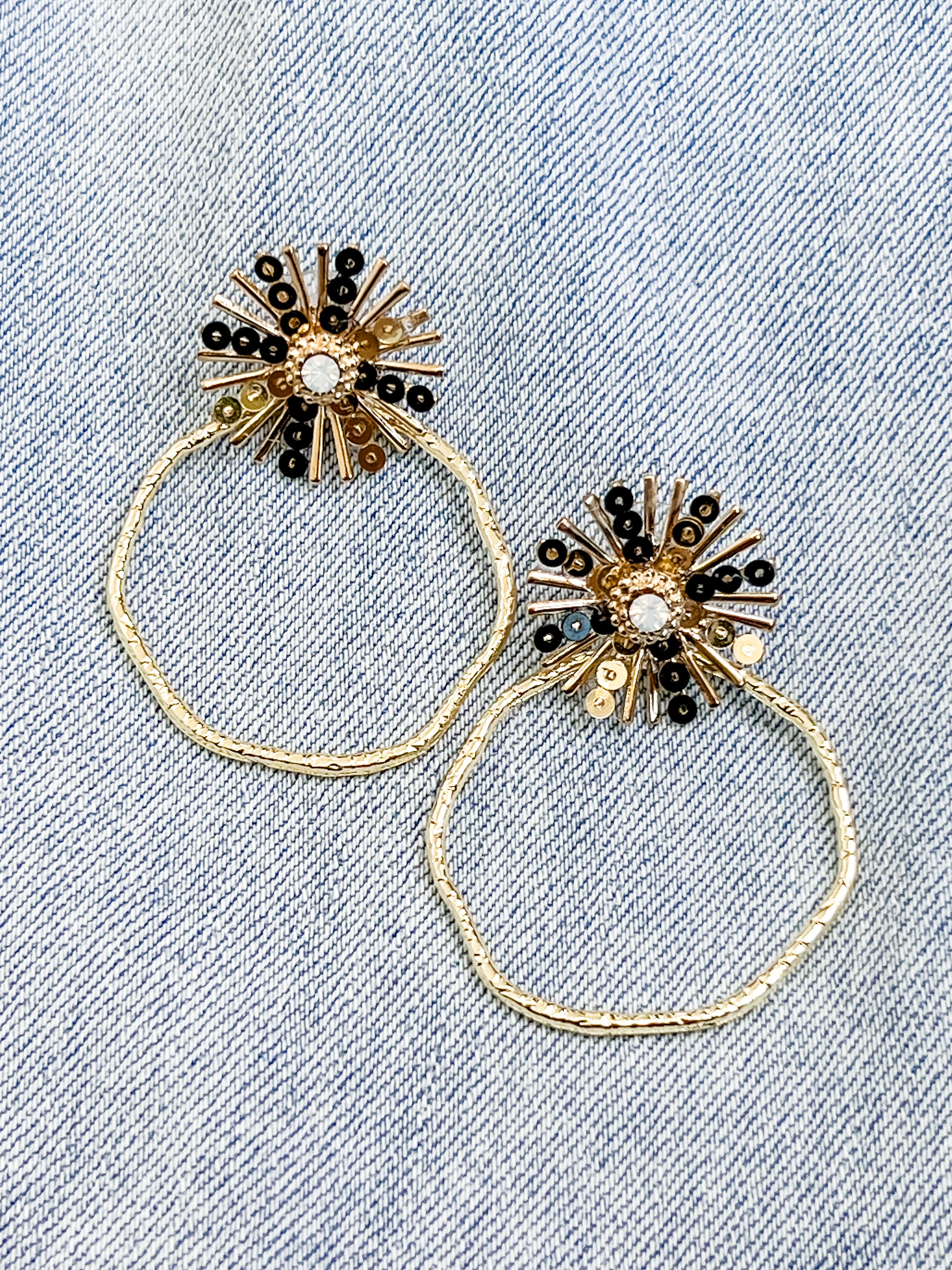 Taylor Shaye Designs - Black & Gold Sequin Sunburst Hoop Earrings