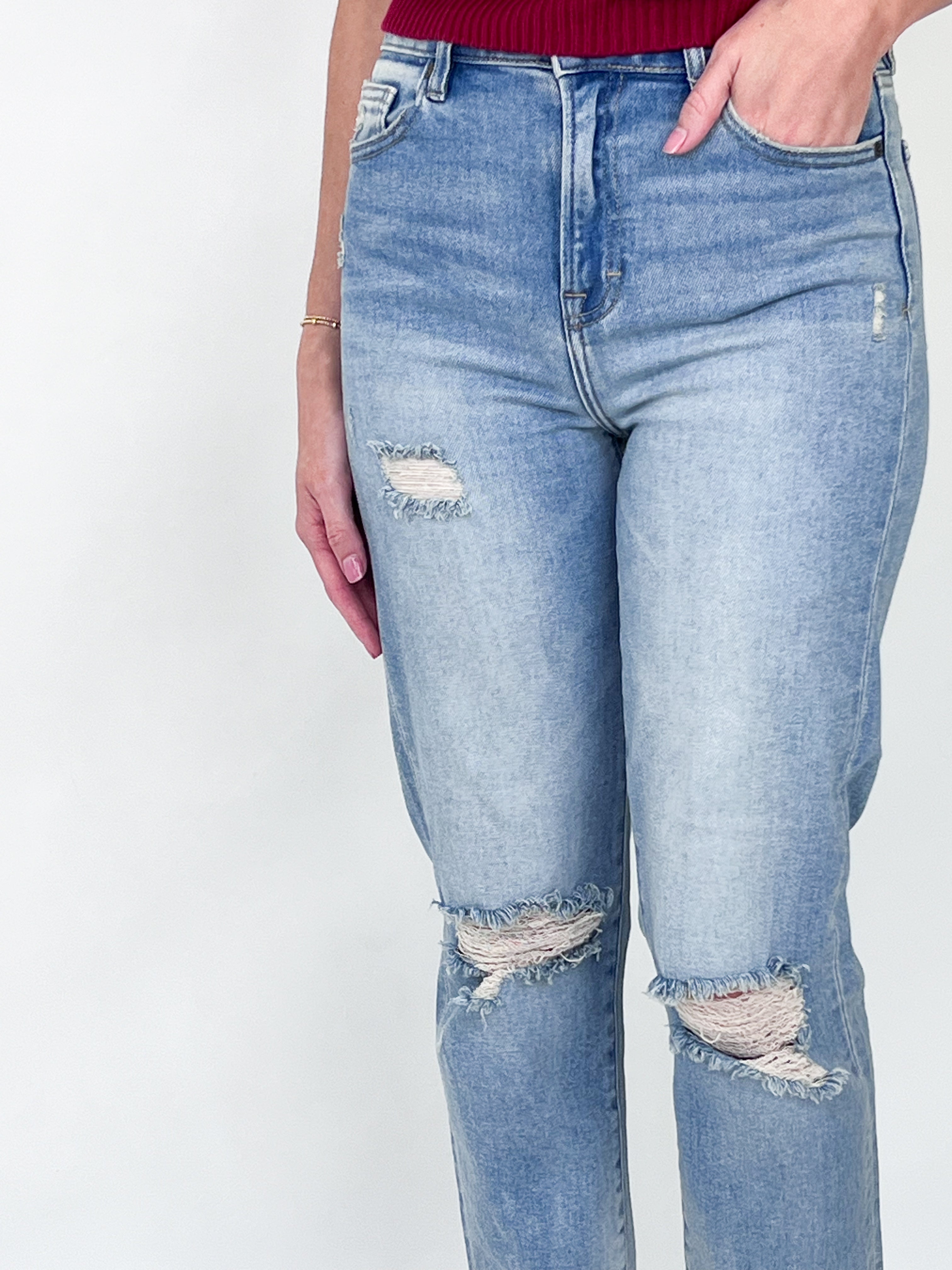 Tatum - High Rise Light Wash Straight Leg Jeans