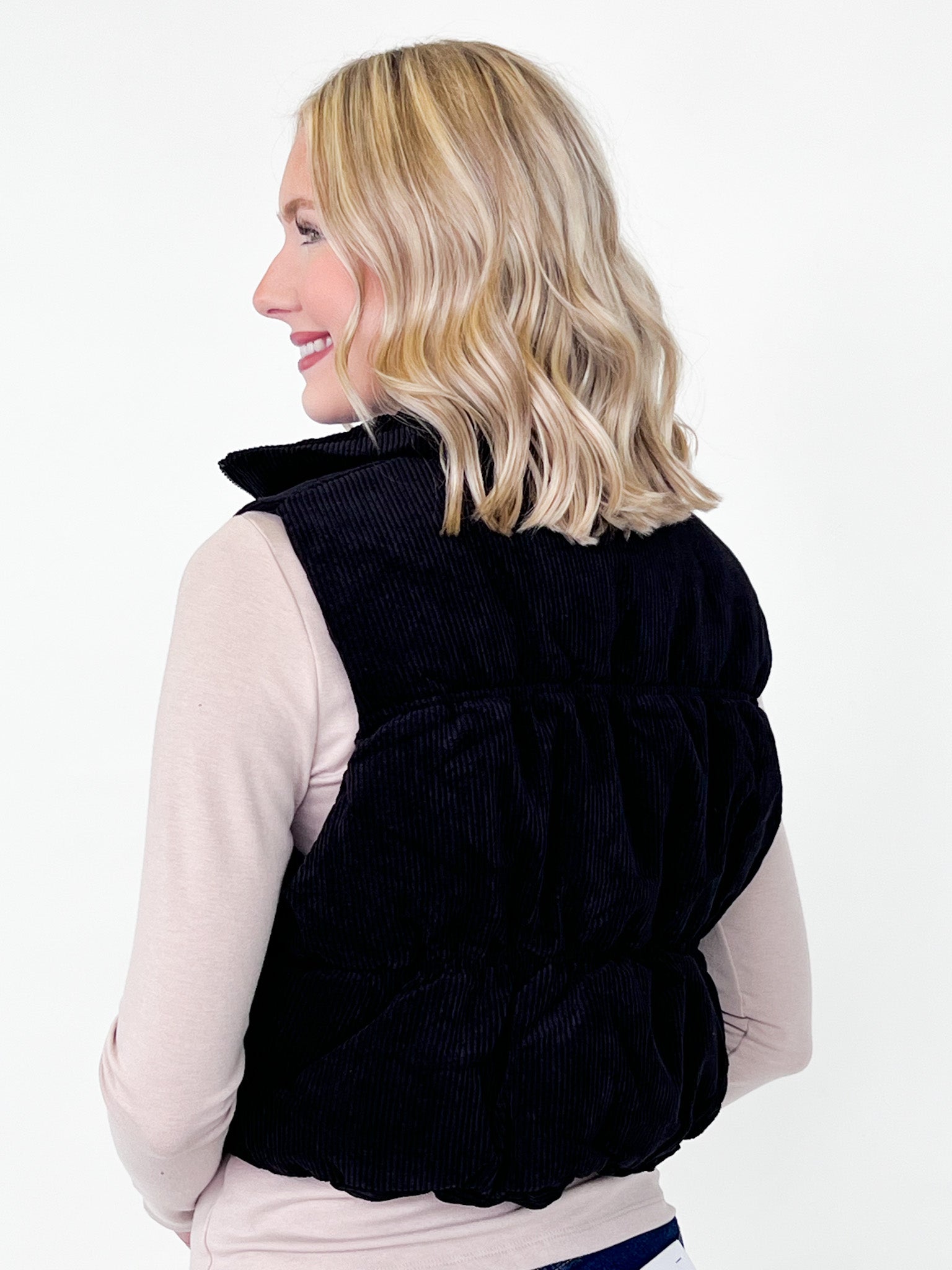 Tiffany - Corduroy Puffer Vest (Black)