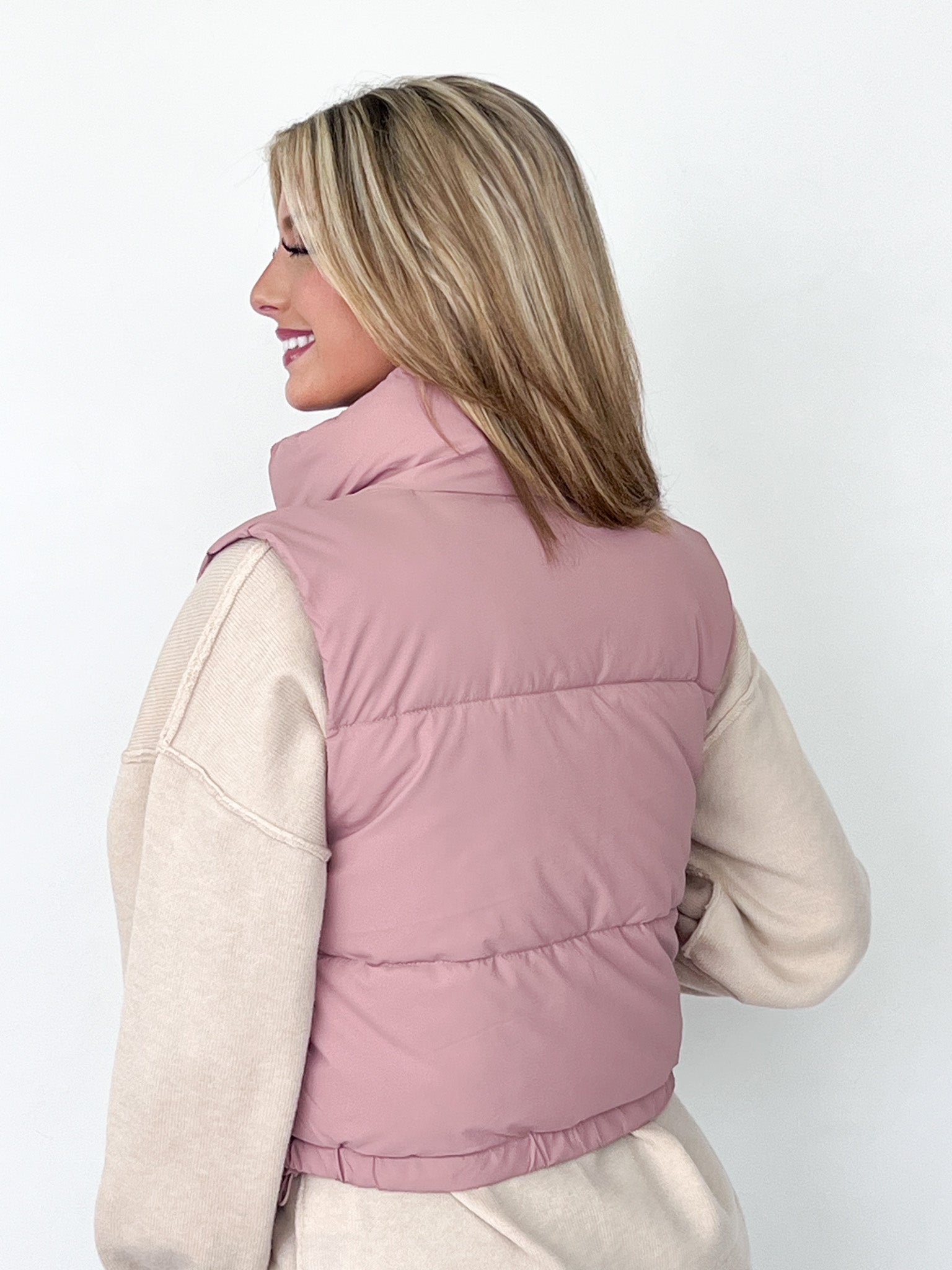 Donna - Cropped Puffer Vest (Pink)