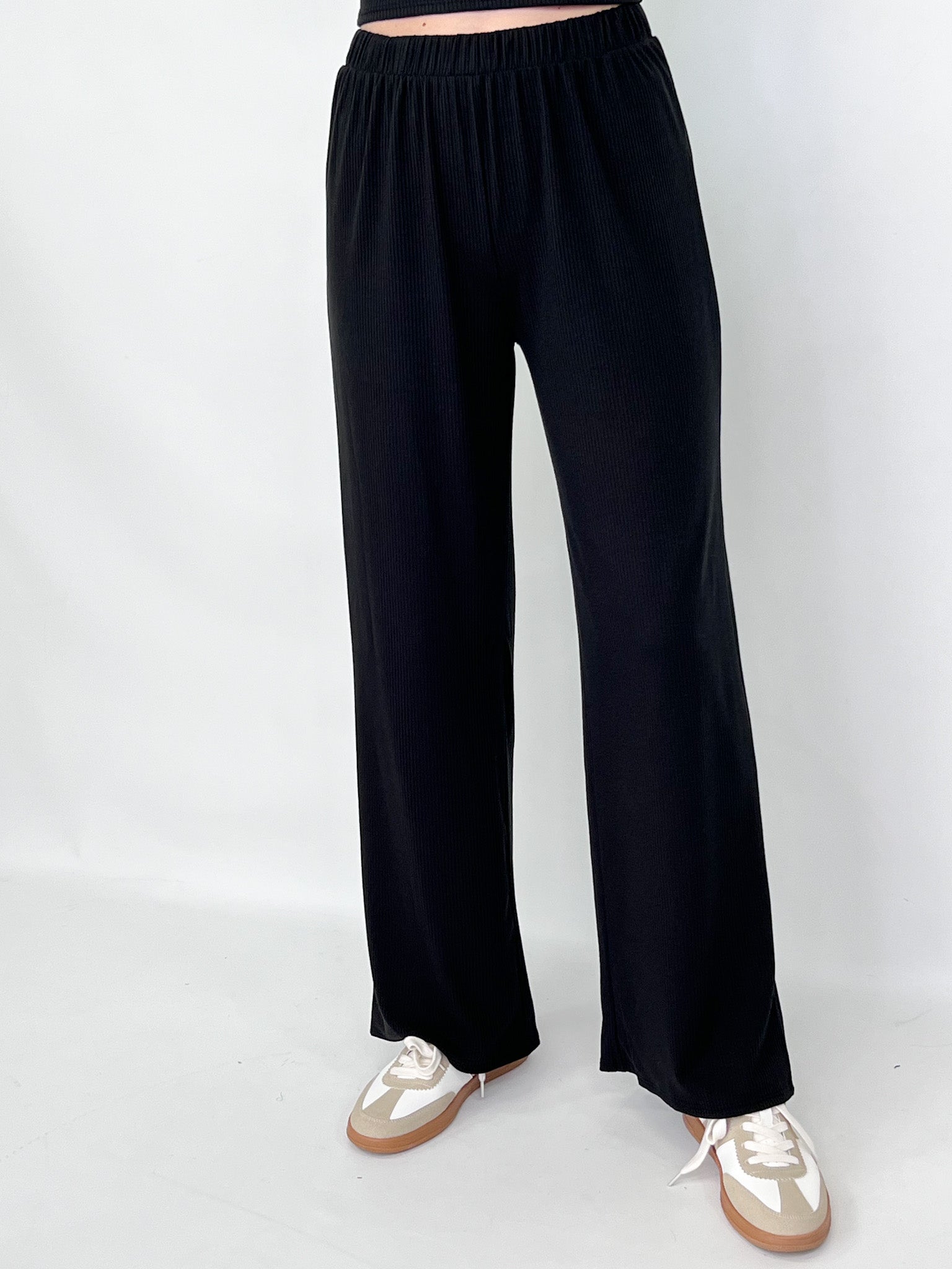 Faith - Mock Neck Ribbed Pant Set (Black)