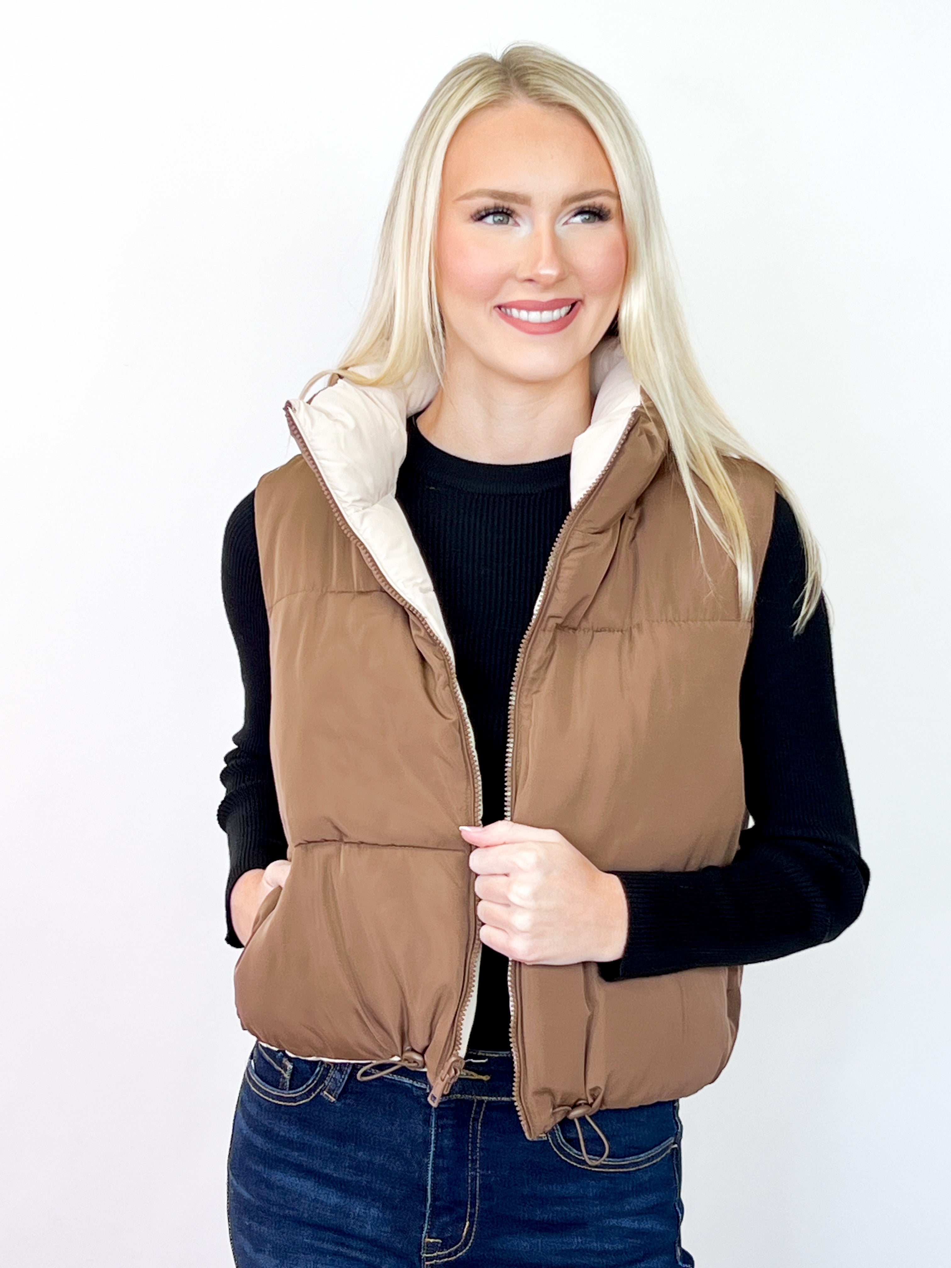 Mindy - Reversible Puffer Vest (Brown/Cream)