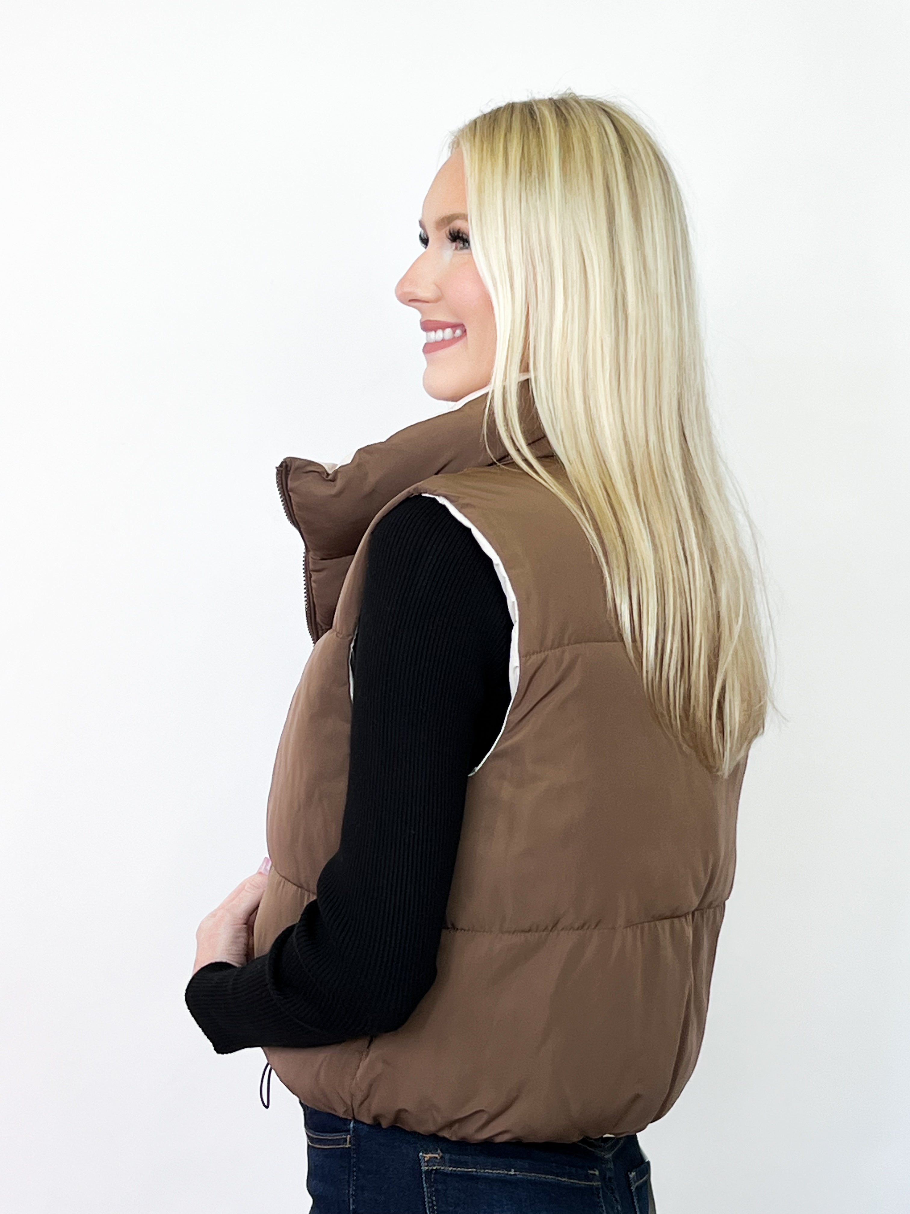 Mindy - Reversible Puffer Vest (Brown/Cream)