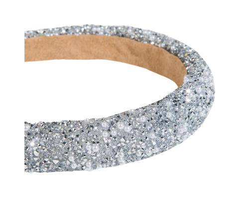 Avery - Silver Rhinestone & Pearl Padded Headband