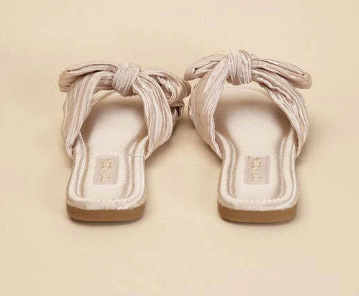 Gemma - Satin Bow Sandals (Cream)