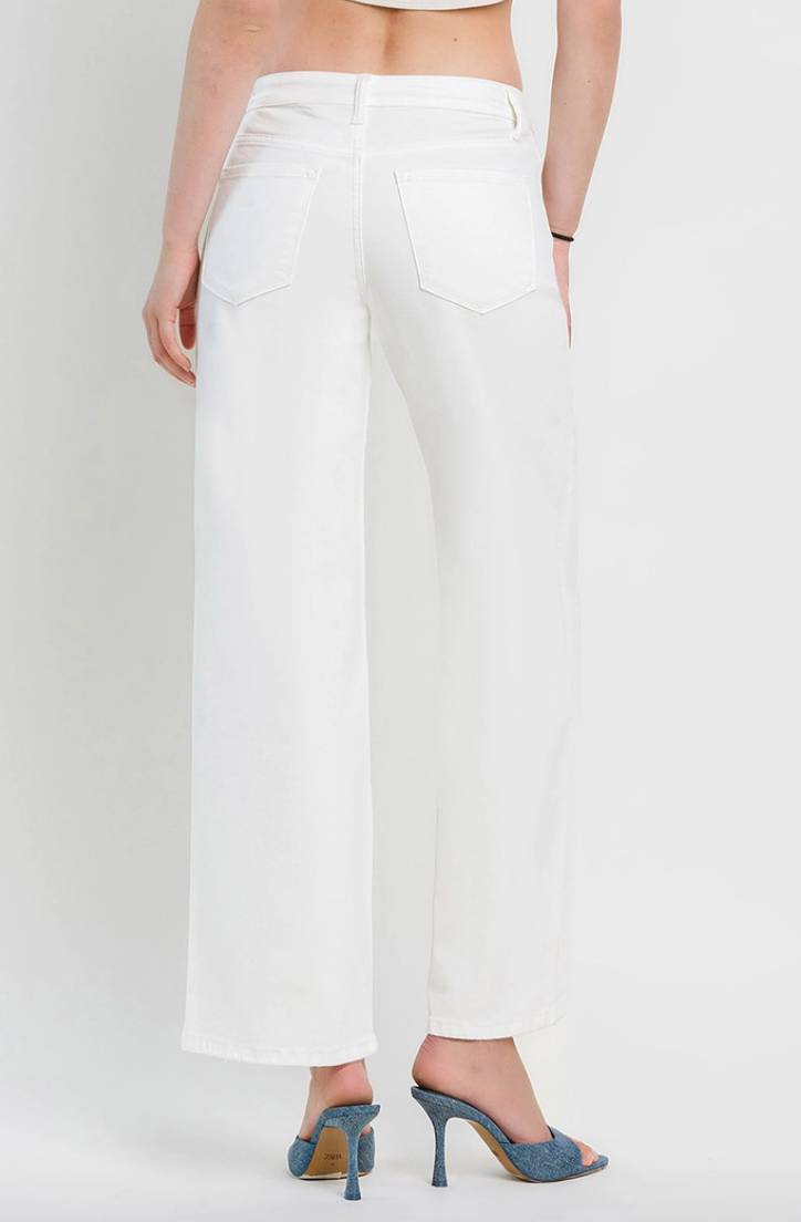 Vivienne - White Mid-Rise Wide Leg Cropped Denim