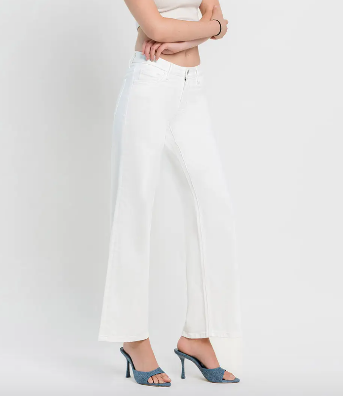 Vivienne - White Mid-Rise Wide Leg Cropped Denim