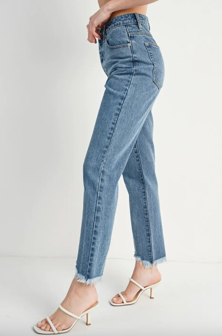 Brittany - HIgh Rise Straight Leg Raw Hem Denim