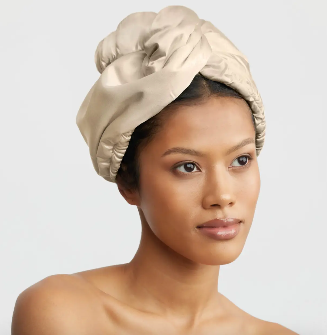 Satin-Wrapped Hair Towel - Champagne