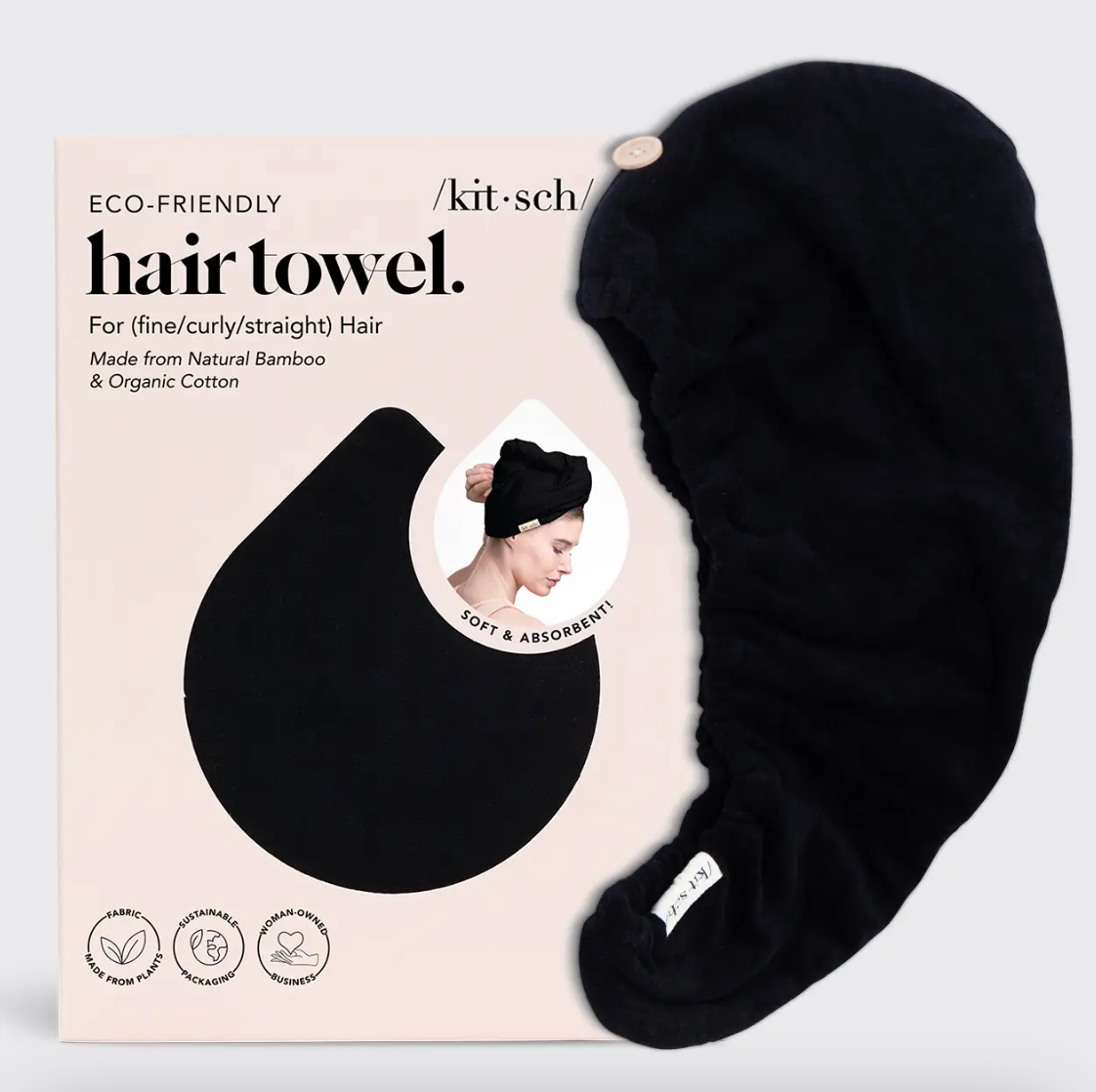 Kitsch - Quick Dry Hair Towel - Eco Black