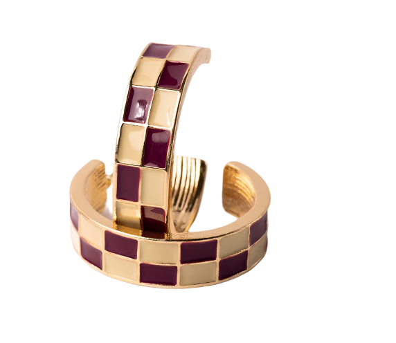 Michelle McDowell - Maroon & Cream Checkered Hoop Earrings