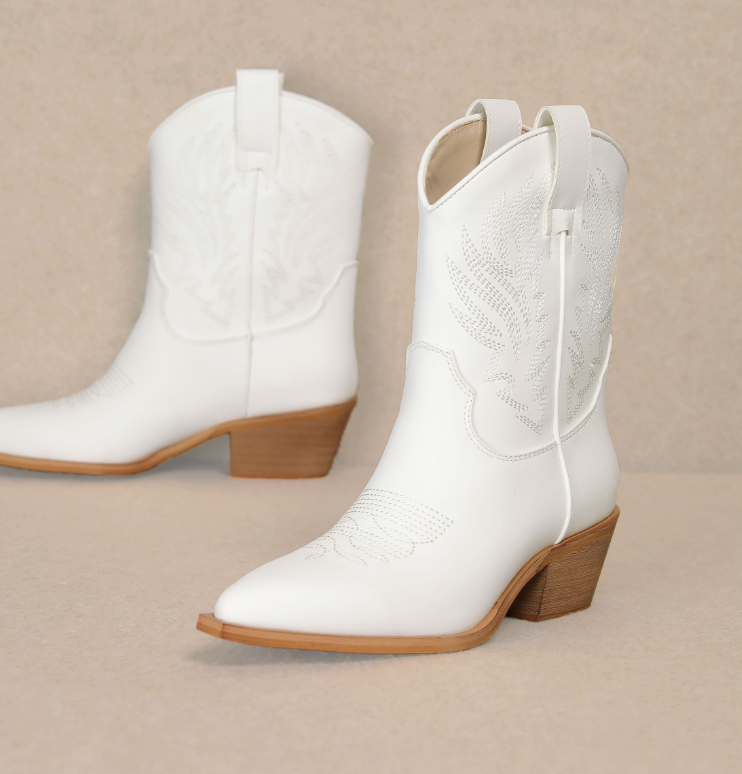 Claire - Western Ankle Boot (White)