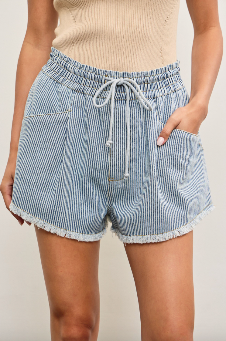 Rhonda - Striped Frayed Hem Shorts