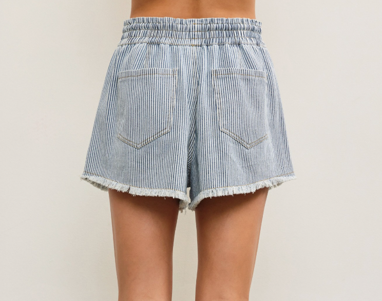 Rhonda - Striped Frayed Hem Shorts