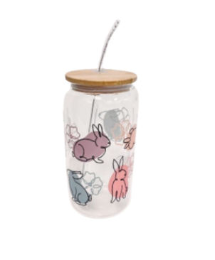 Drinking Glass 16 oz. - Pastel Line Bunnies