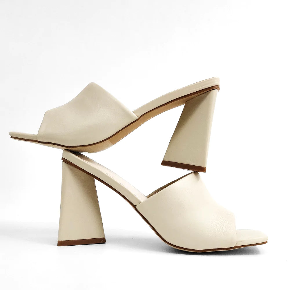 Felicia - Cream Triangle Block Heel