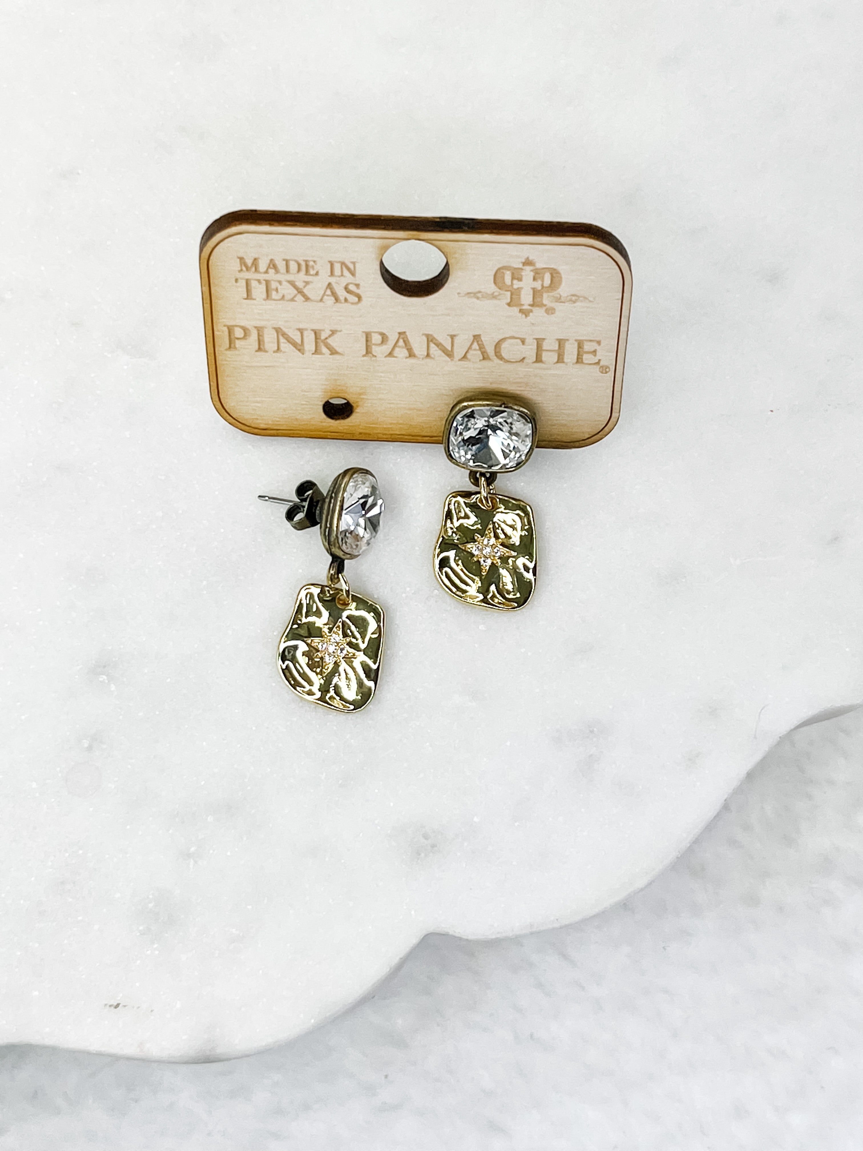 Harper - Pink Panache Clear Stud W Gold Charm Earrings