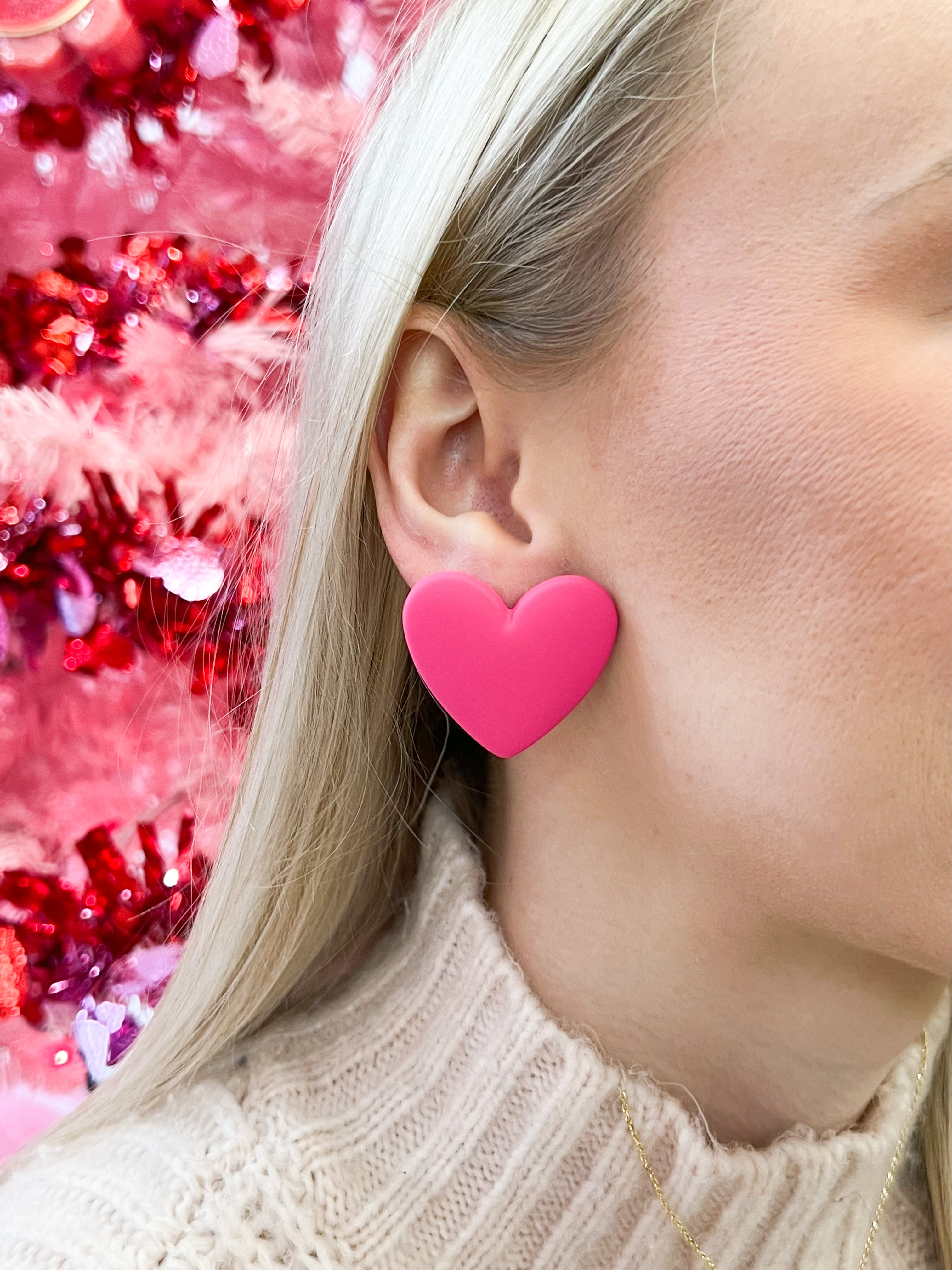 Callie - Clay Heart Earrings (Hot Pink)