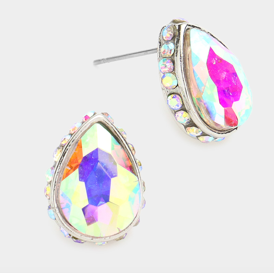 Miley - Rhinestone Teardrop Stud Earrings (AB)